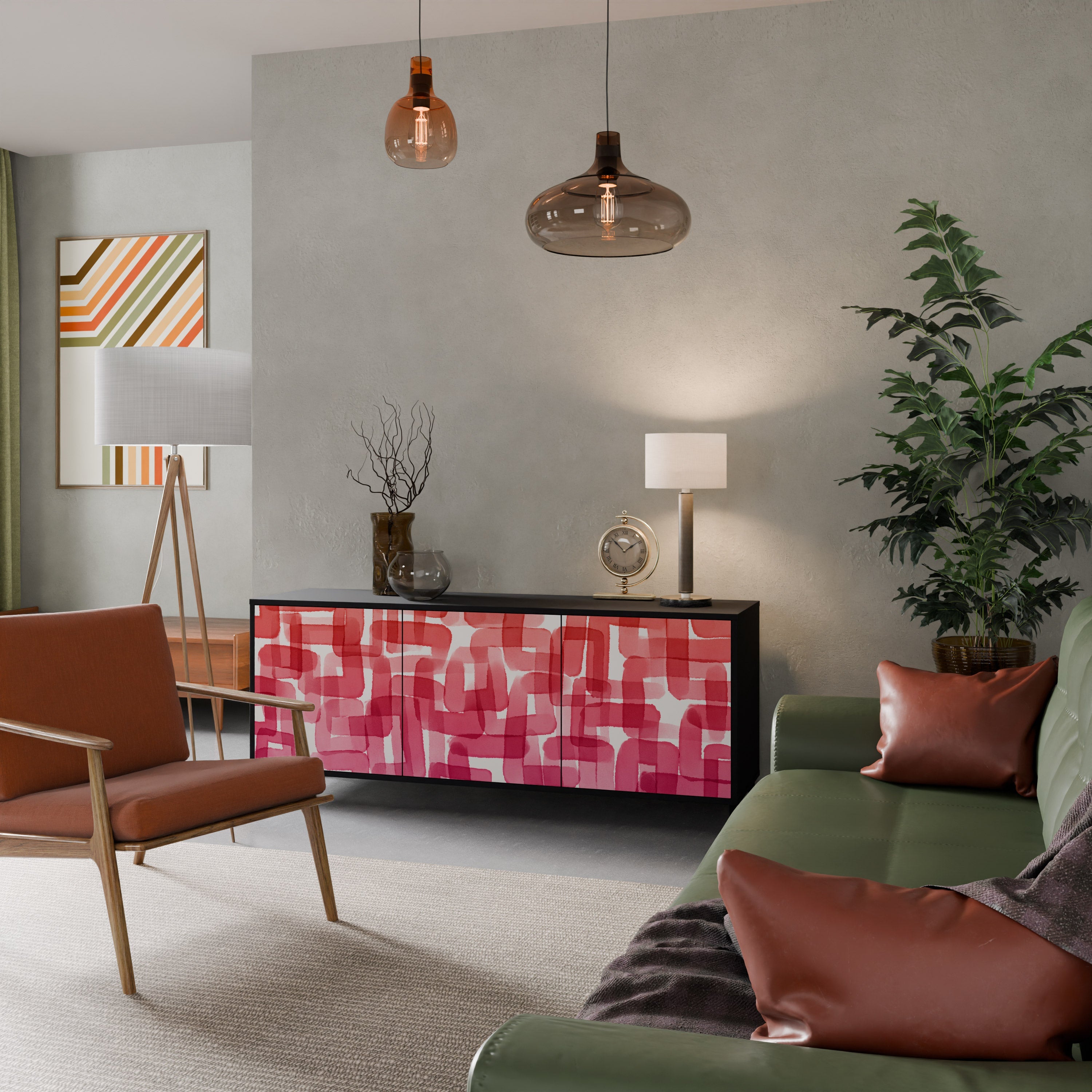 KALEIDOSKOPISCHES KUBISMUS-Sideboard mit 3 Türen in Schwarz