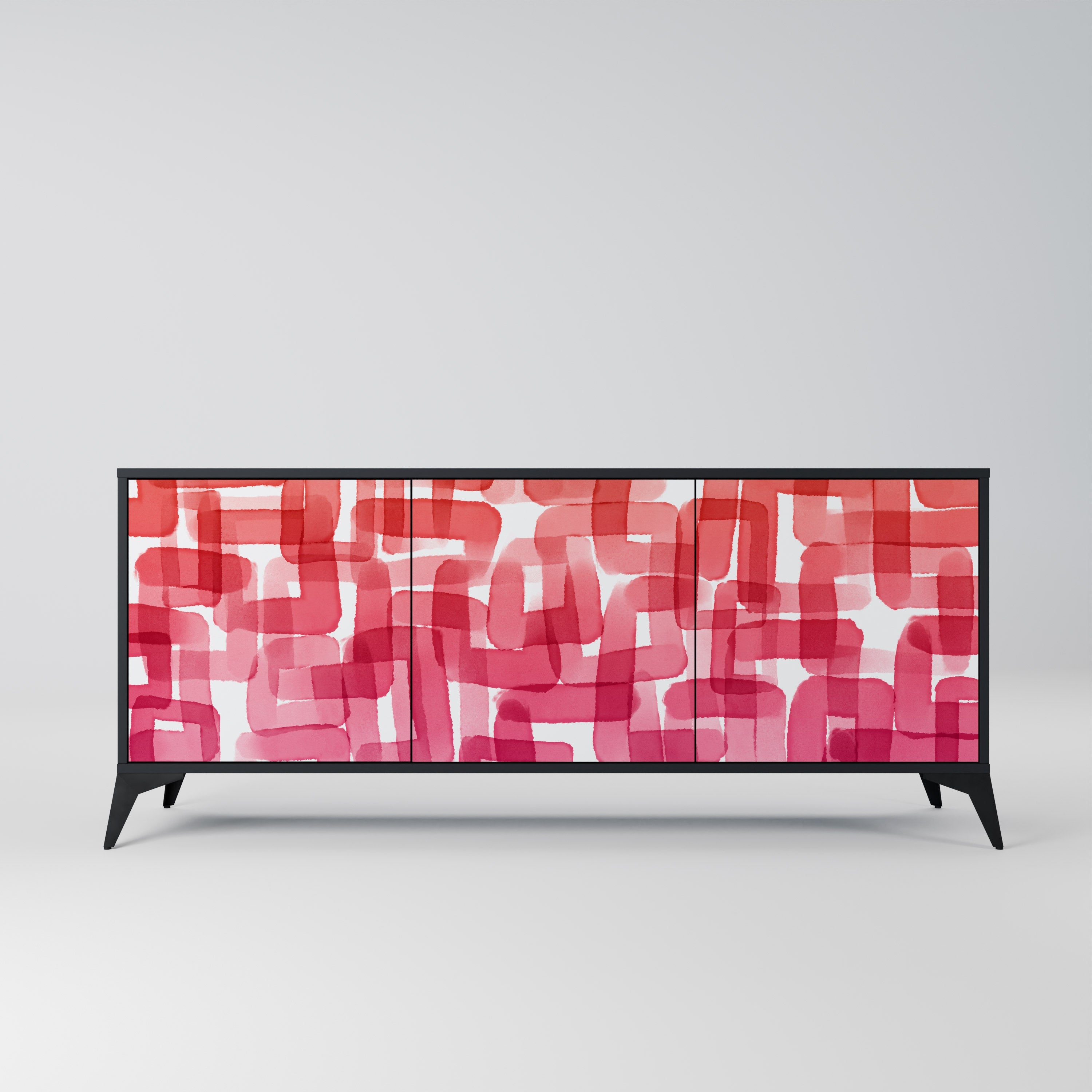 KALEIDOSKOPISCHES KUBISMUS-Sideboard mit 3 Türen in Schwarz
