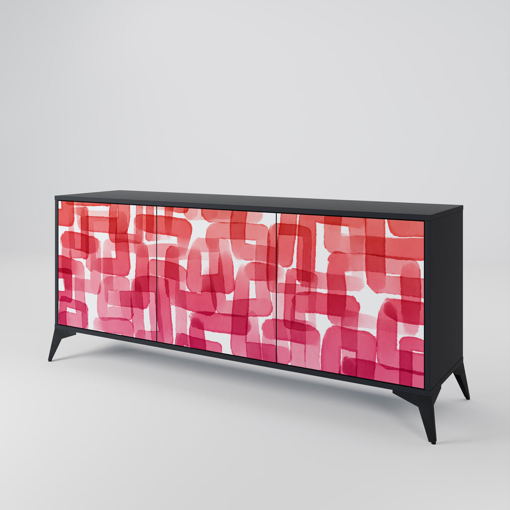 KALEIDOSKOPISCHES KUBISMUS-Sideboard mit 3 Türen in Schwarz