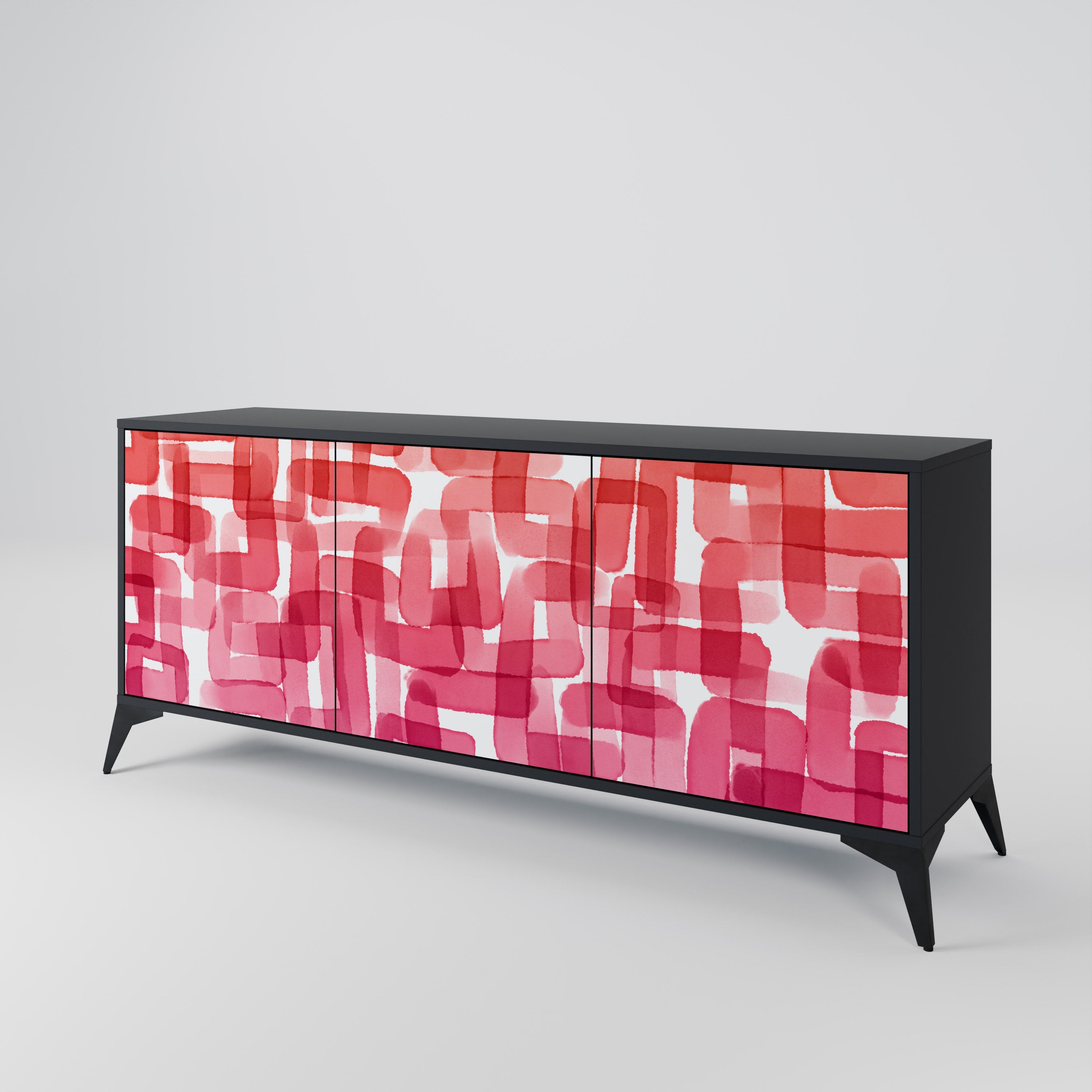 KALEIDOSKOPISCHES KUBISMUS-Sideboard mit 3 Türen in Schwarz