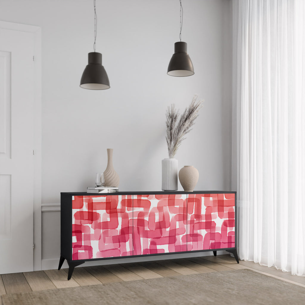 KALEIDOSKOPISCHES KUBISMUS-Sideboard mit 3 Türen in Schwarz