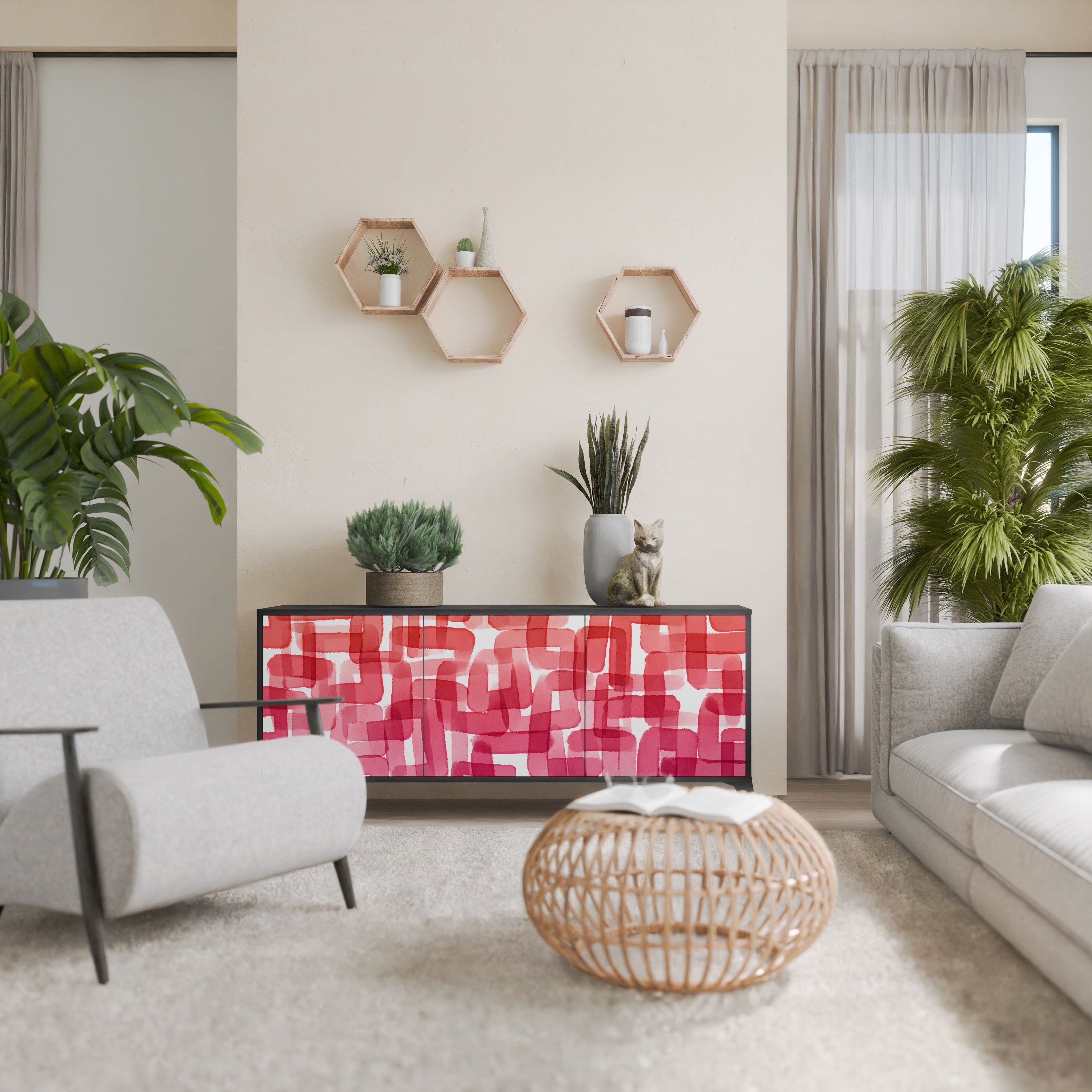 KALEIDOSKOPISCHES KUBISMUS-Sideboard mit 3 Türen in Schwarz