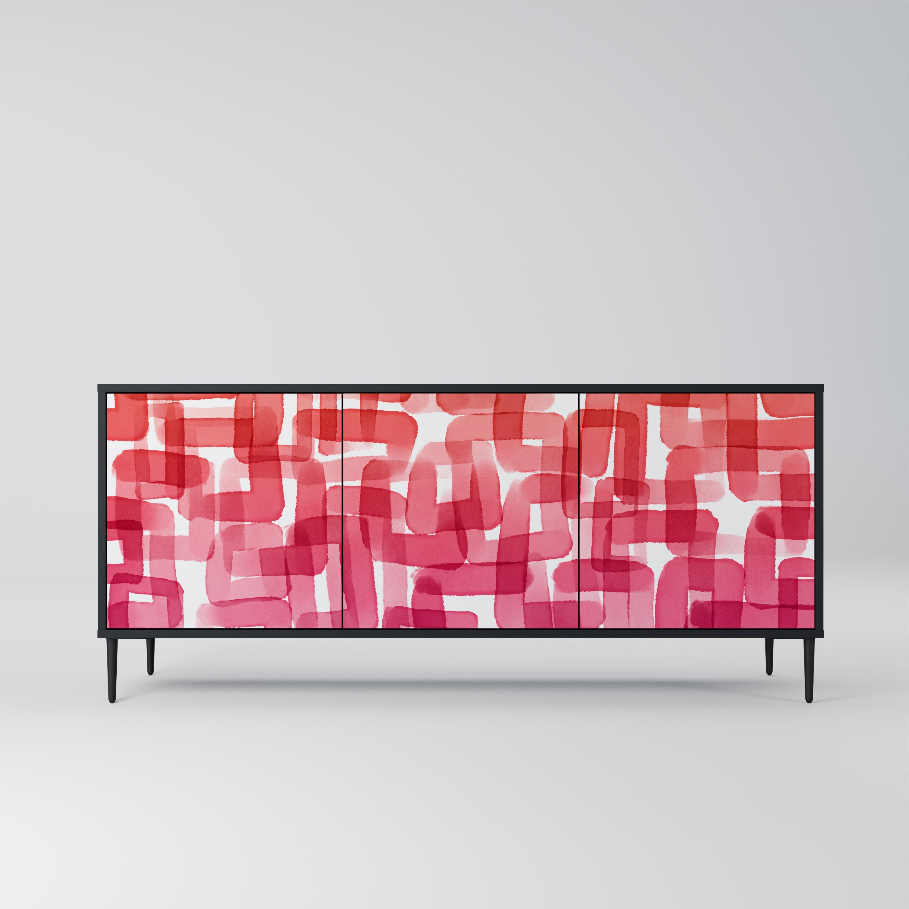 KALEIDOSKOPISCHES KUBISMUS-Sideboard mit 3 Türen in Schwarz