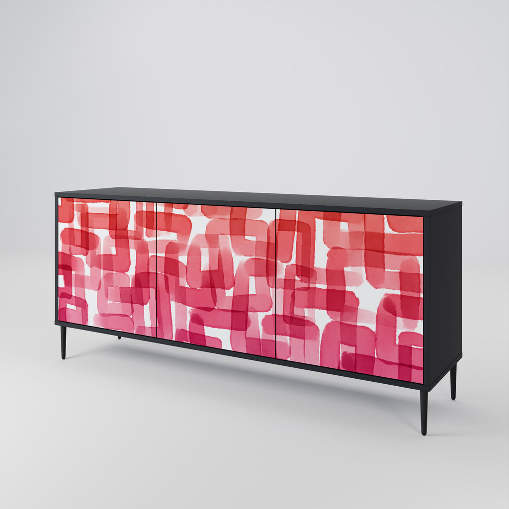 KALEIDOSKOPISCHES KUBISMUS-Sideboard mit 3 Türen in Schwarz