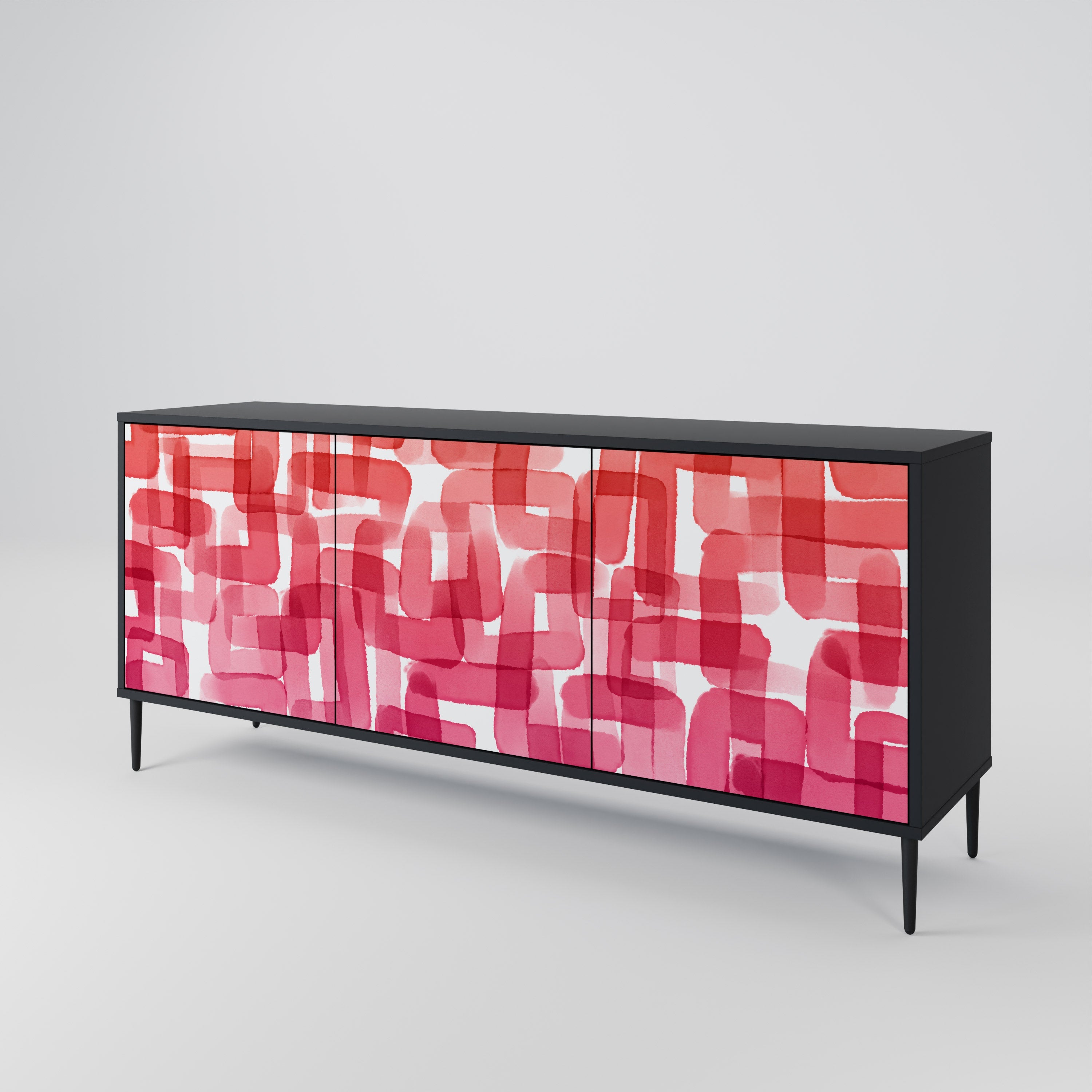 KALEIDOSKOPISCHES KUBISMUS-Sideboard mit 3 Türen in Schwarz