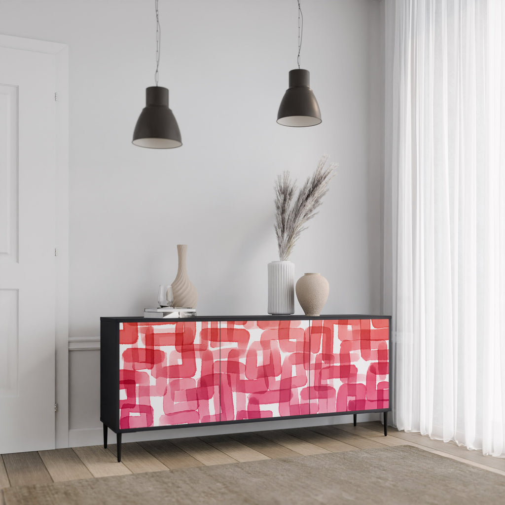 KALEIDOSKOPISCHES KUBISMUS-Sideboard mit 3 Türen in Schwarz