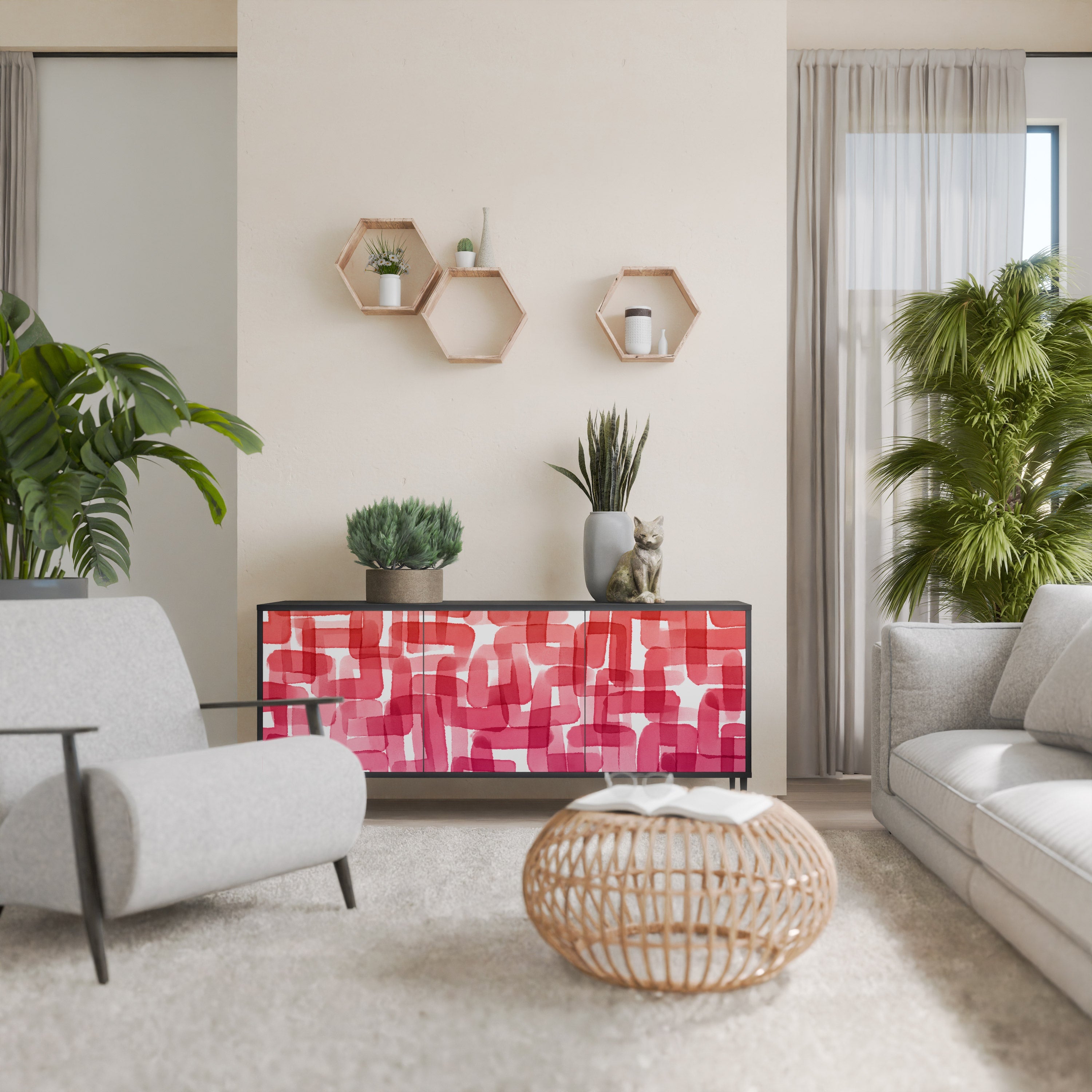 KALEIDOSKOPISCHES KUBISMUS-Sideboard mit 3 Türen in Schwarz