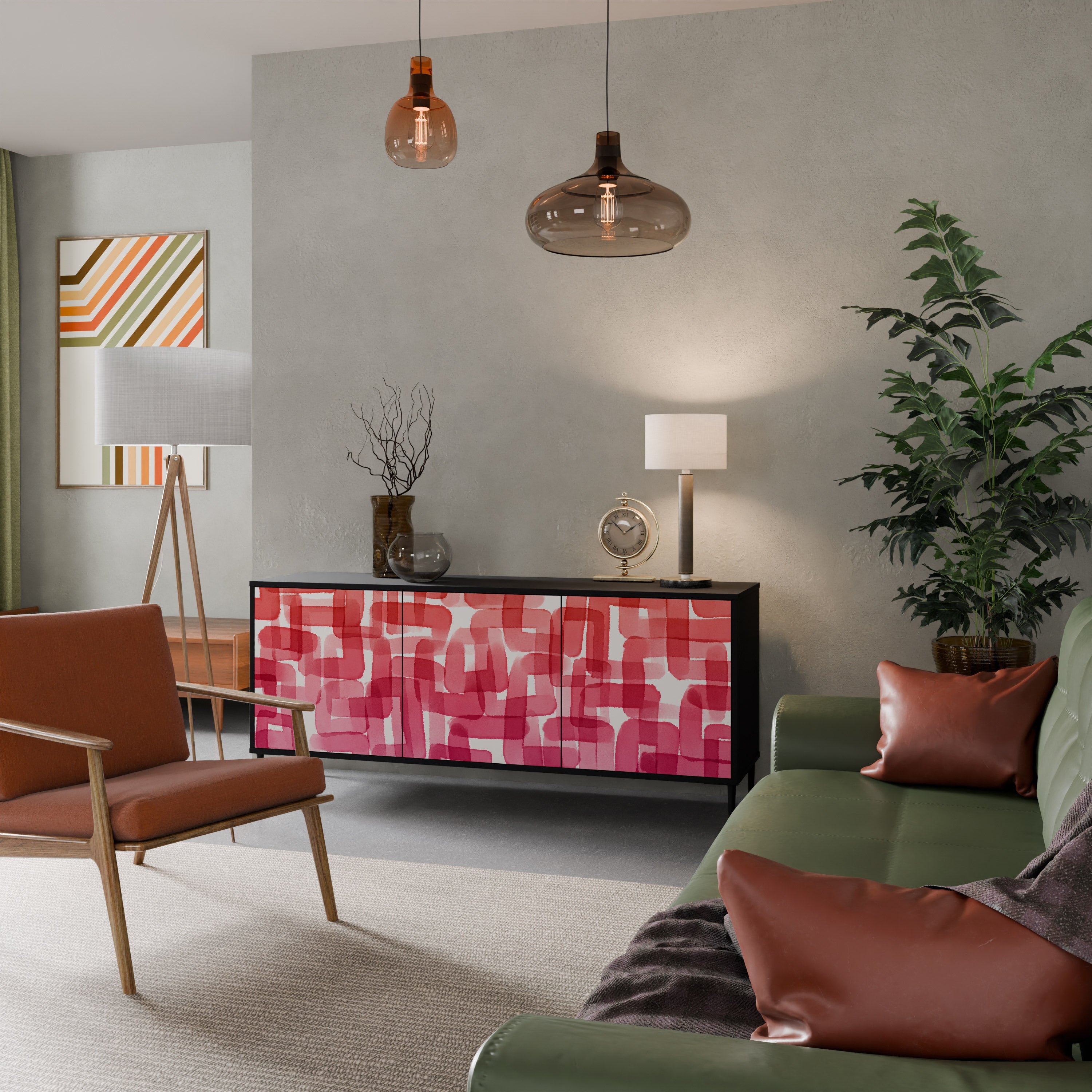KALEIDOSKOPISCHES KUBISMUS-Sideboard mit 3 Türen in Schwarz