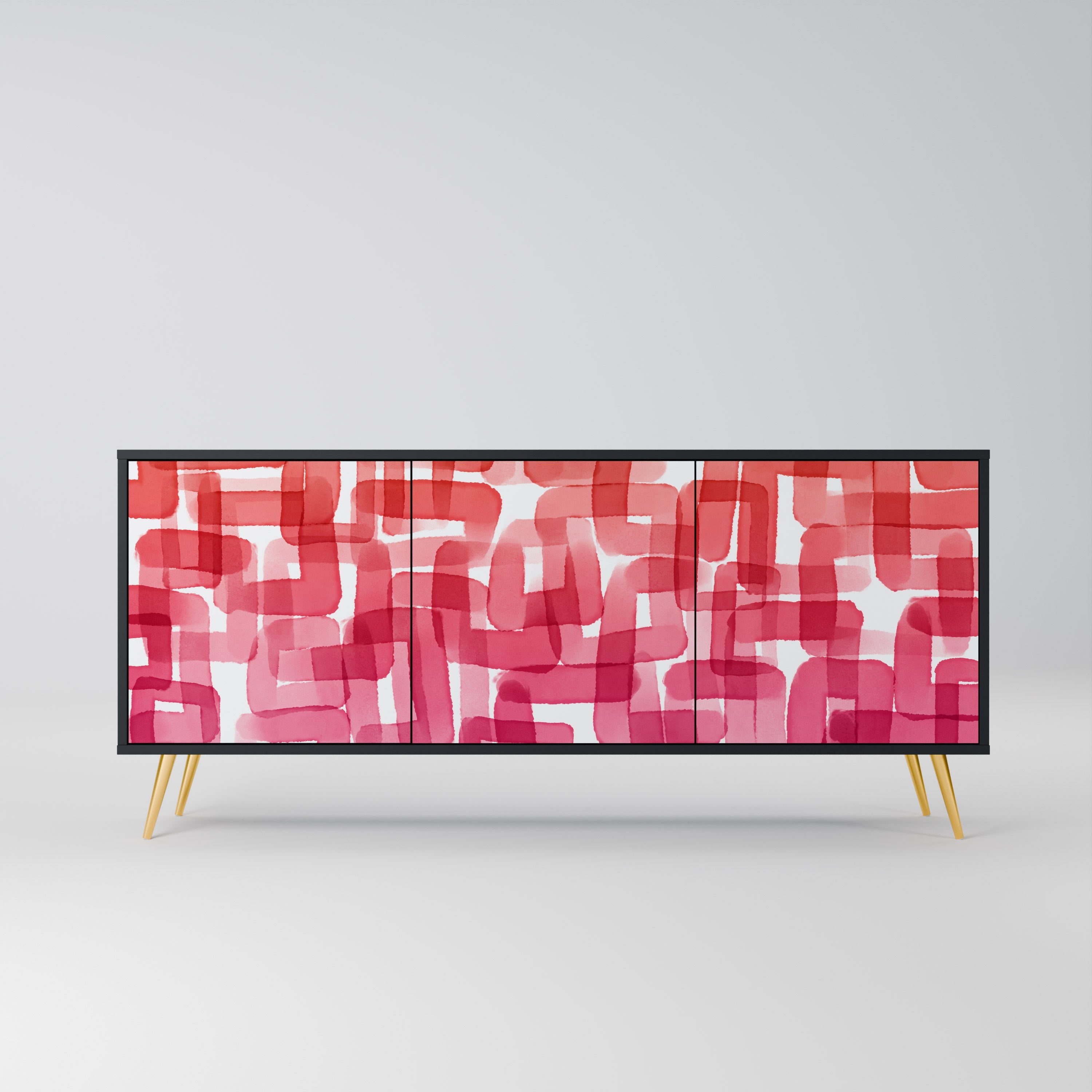KALEIDOSKOPISCHES KUBISMUS-Sideboard mit 3 Türen in Schwarz