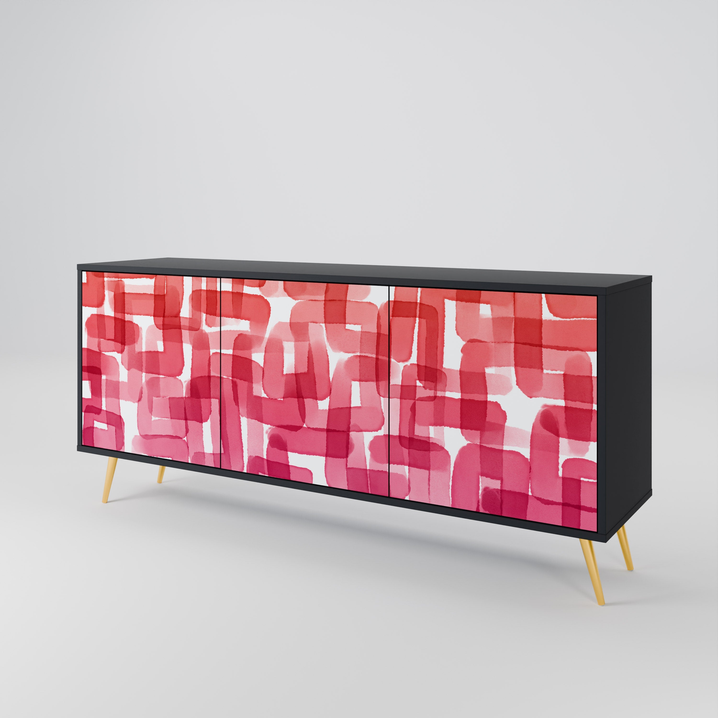 KALEIDOSKOPISCHES KUBISMUS-Sideboard mit 3 Türen in Schwarz