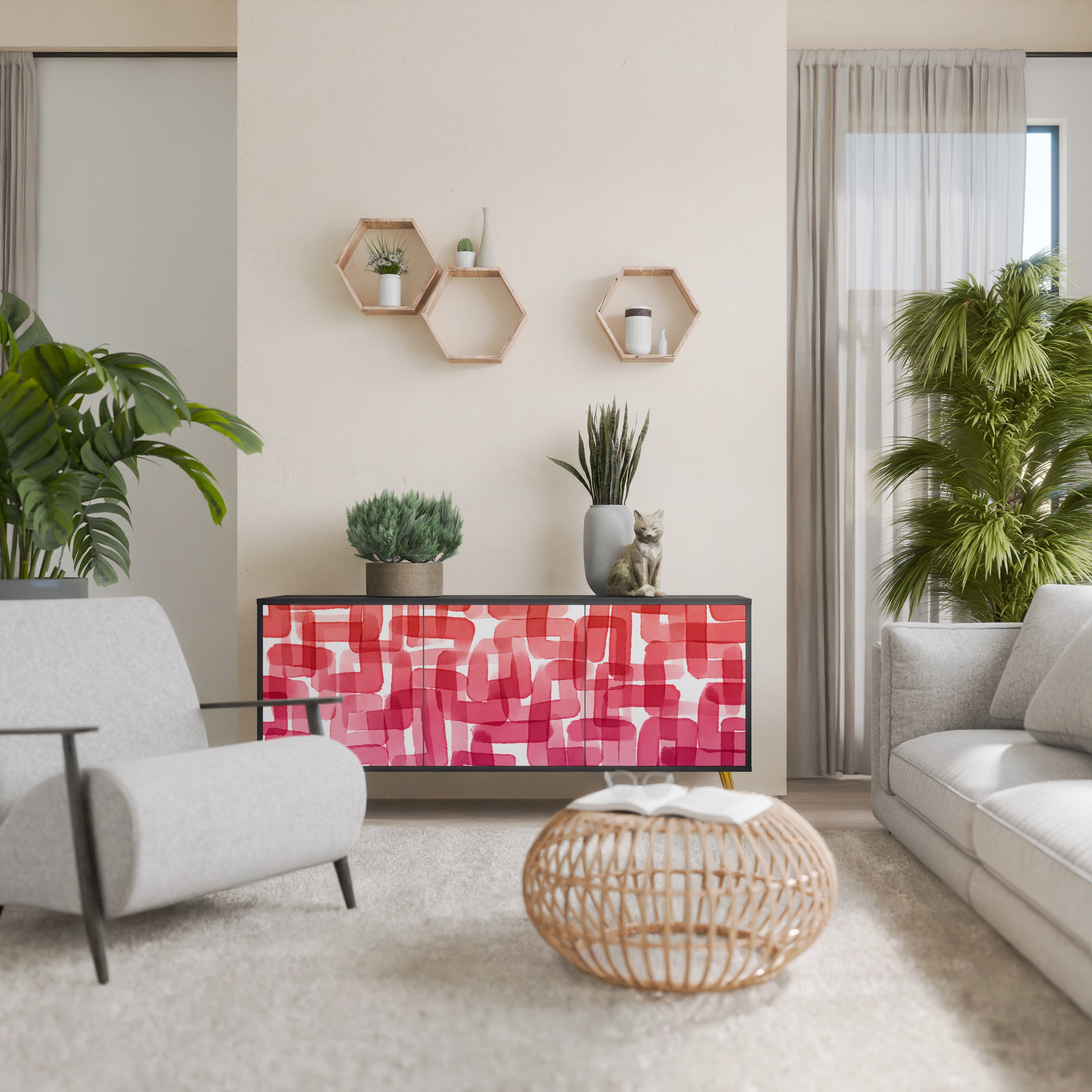 KALEIDOSKOPISCHES KUBISMUS-Sideboard mit 3 Türen in Schwarz