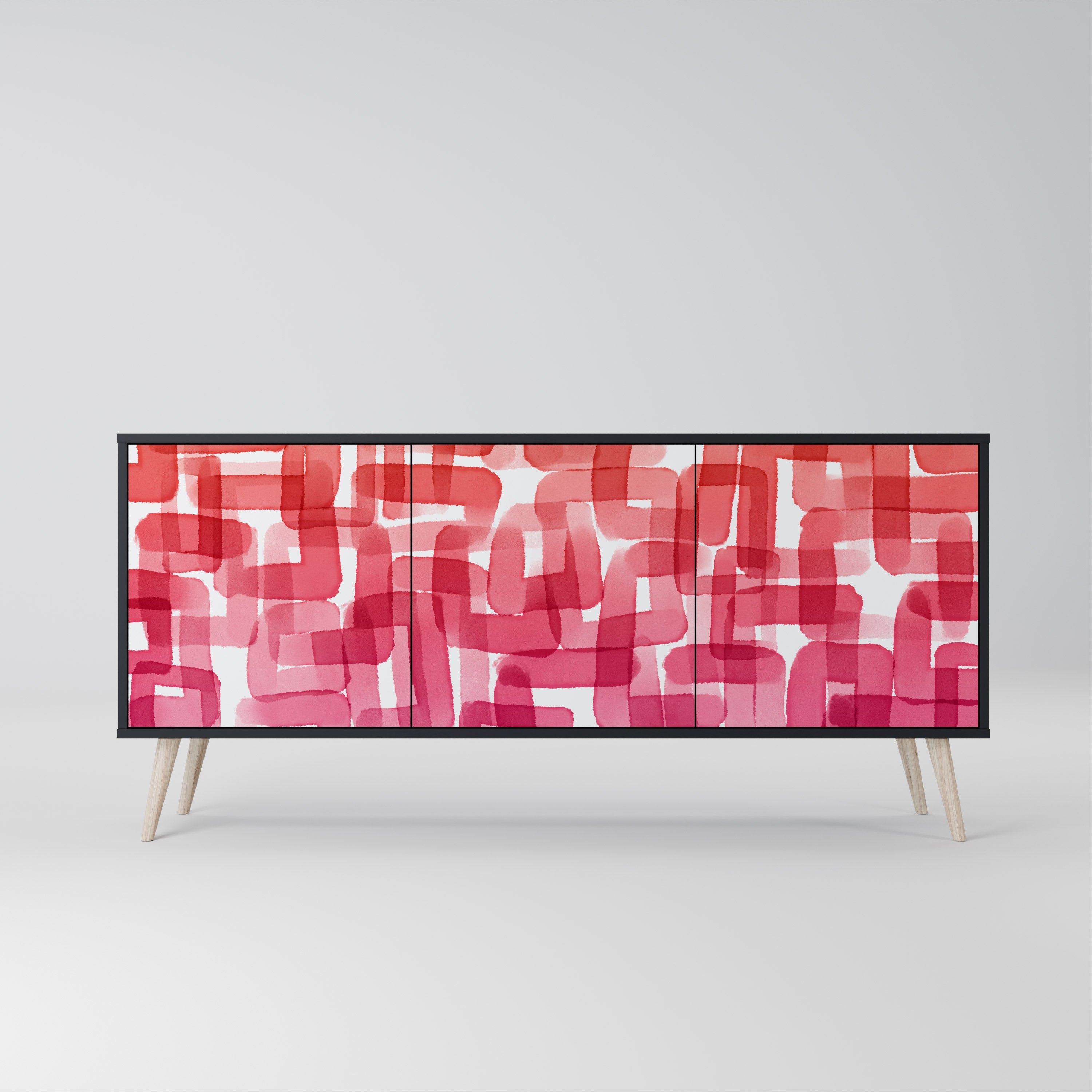 KALEIDOSKOPISCHES KUBISMUS-Sideboard mit 3 Türen in Schwarz