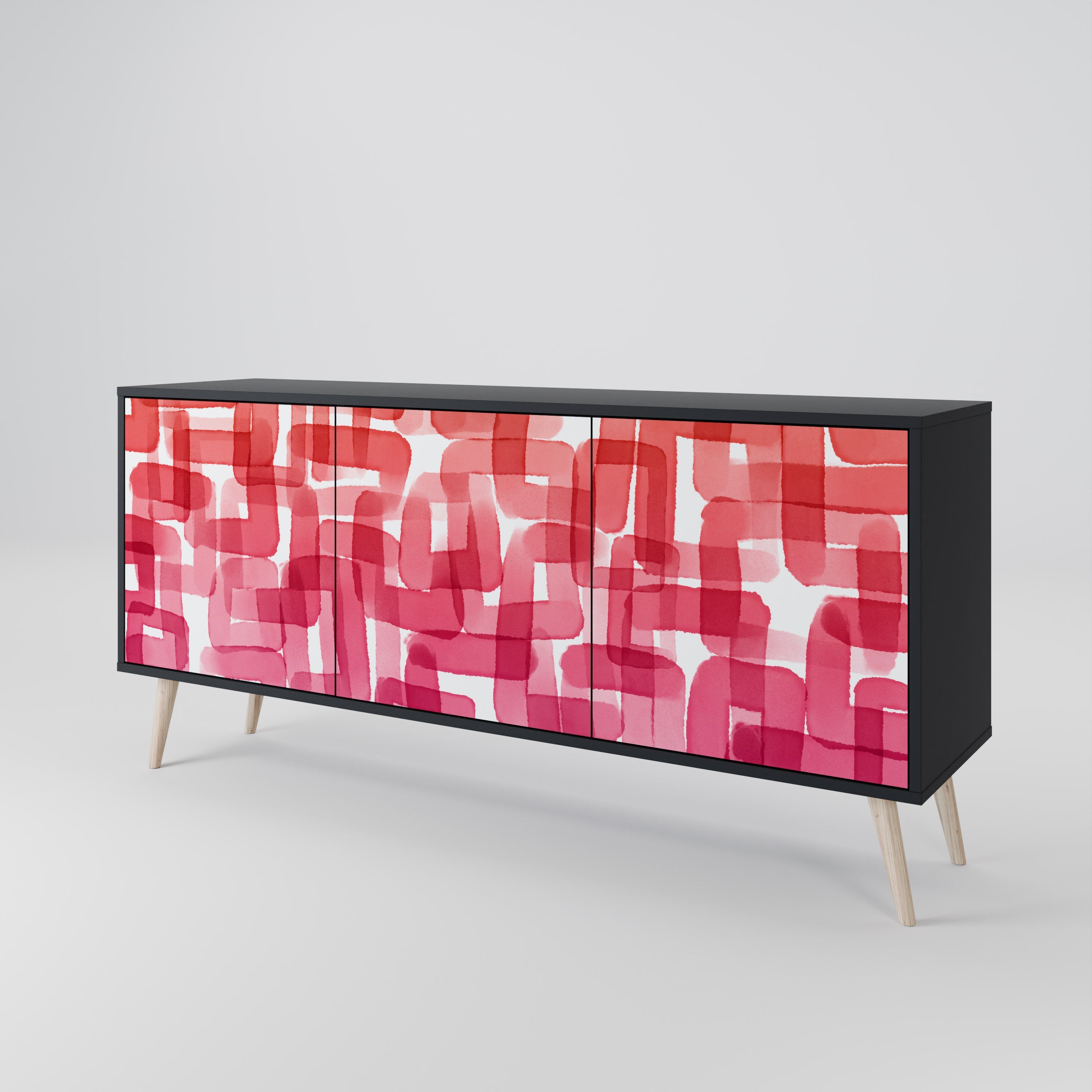 KALEIDOSKOPISCHES KUBISMUS-Sideboard mit 3 Türen in Schwarz