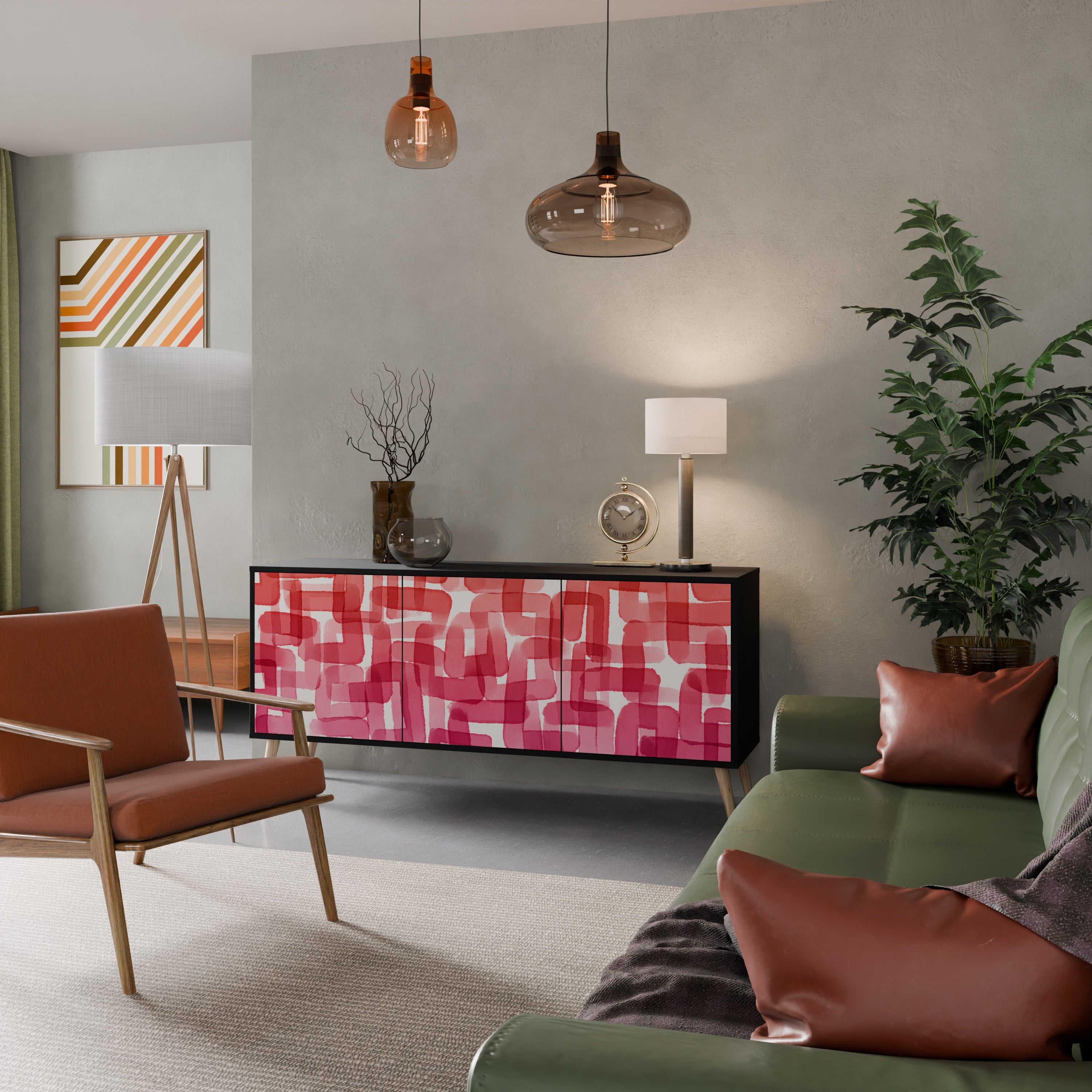 KALEIDOSKOPISCHES KUBISMUS-Sideboard mit 3 Türen in Schwarz