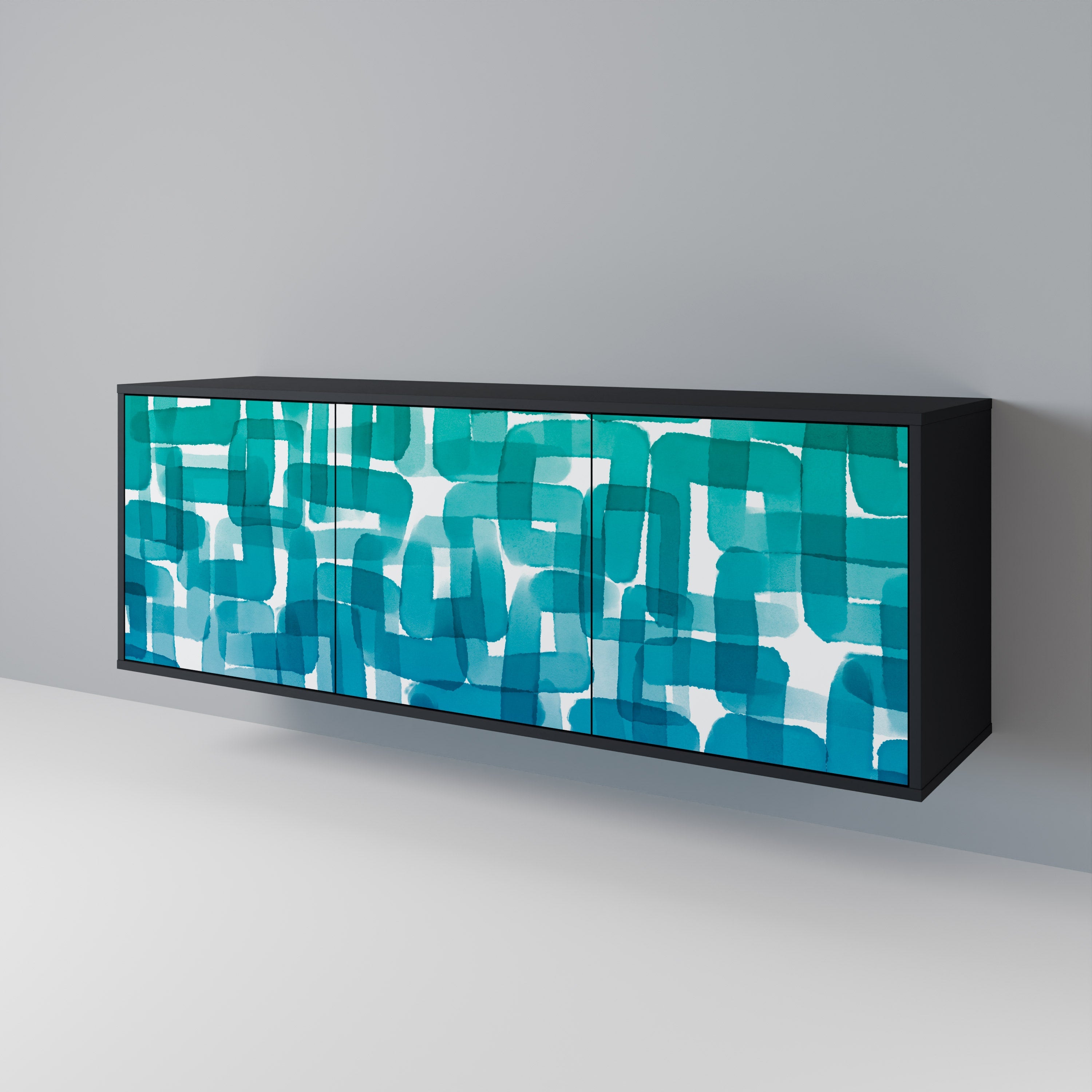 TURQUOISE RECTANGLES Sideboard mit 3 Türen in Schwarz