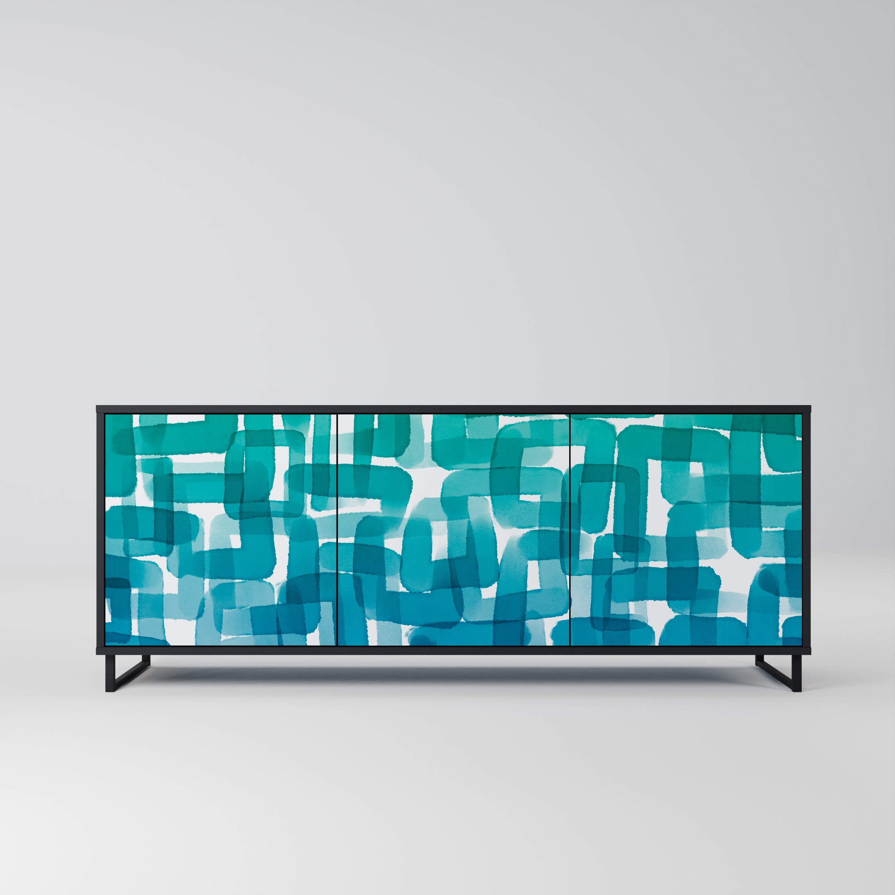 TURQUOISE RECTANGLES Sideboard mit 3 Türen in Schwarz