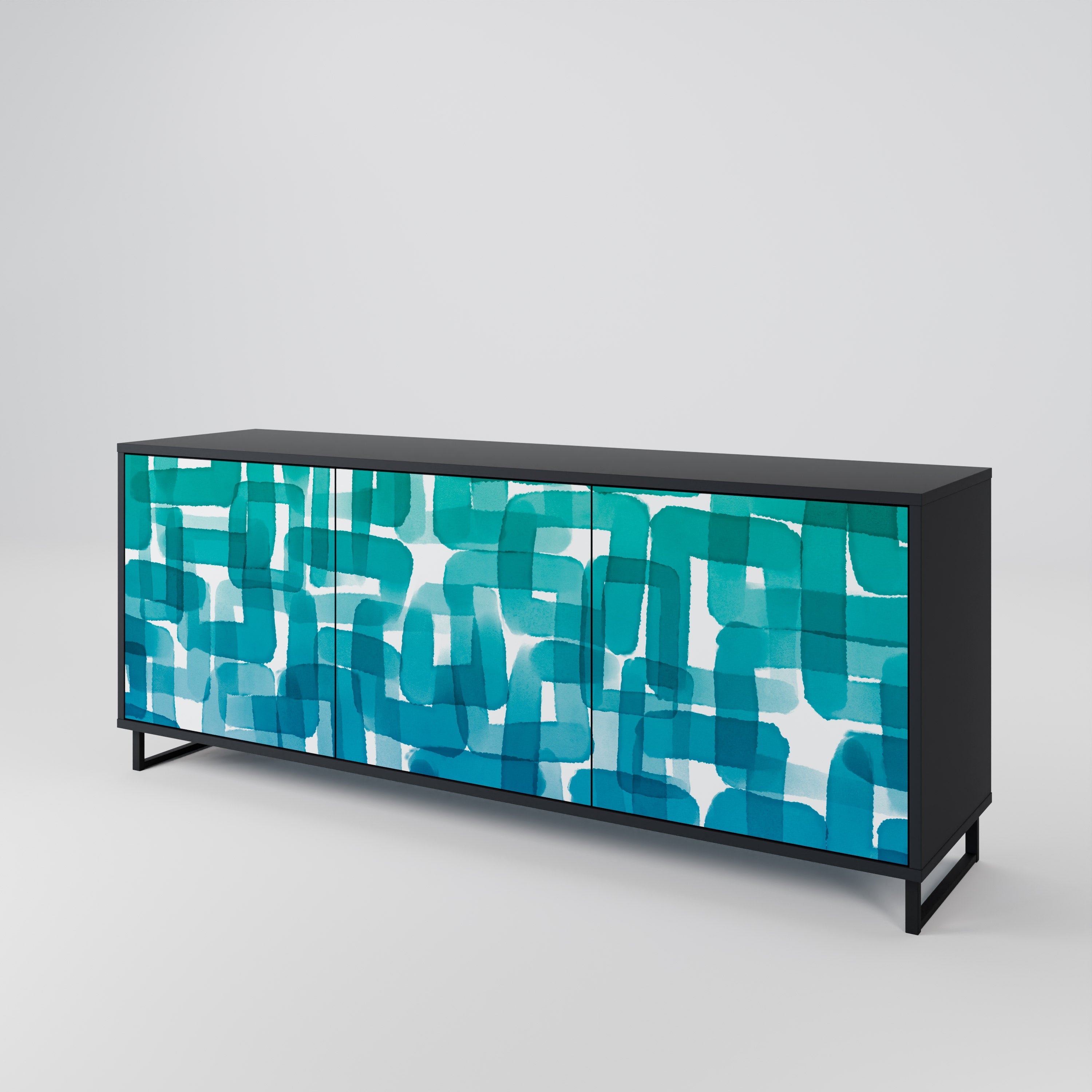 TURQUOISE RECTANGLES Sideboard mit 3 Türen in Schwarz