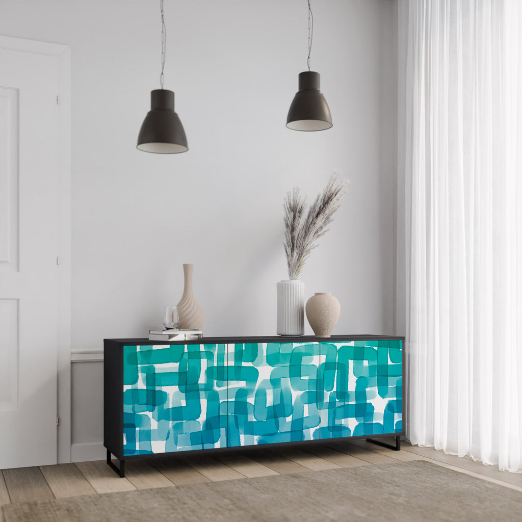 TURQUOISE RECTANGLES Sideboard mit 3 Türen in Schwarz