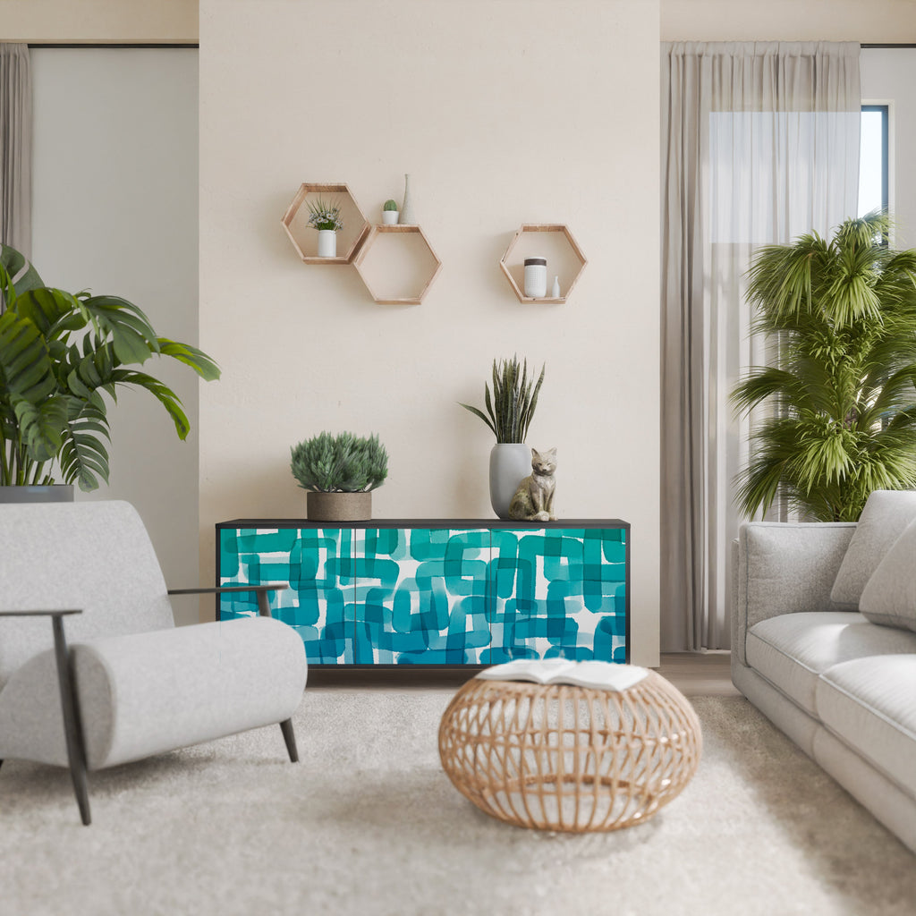 TURQUOISE RECTANGLES Sideboard mit 3 Türen in Schwarz