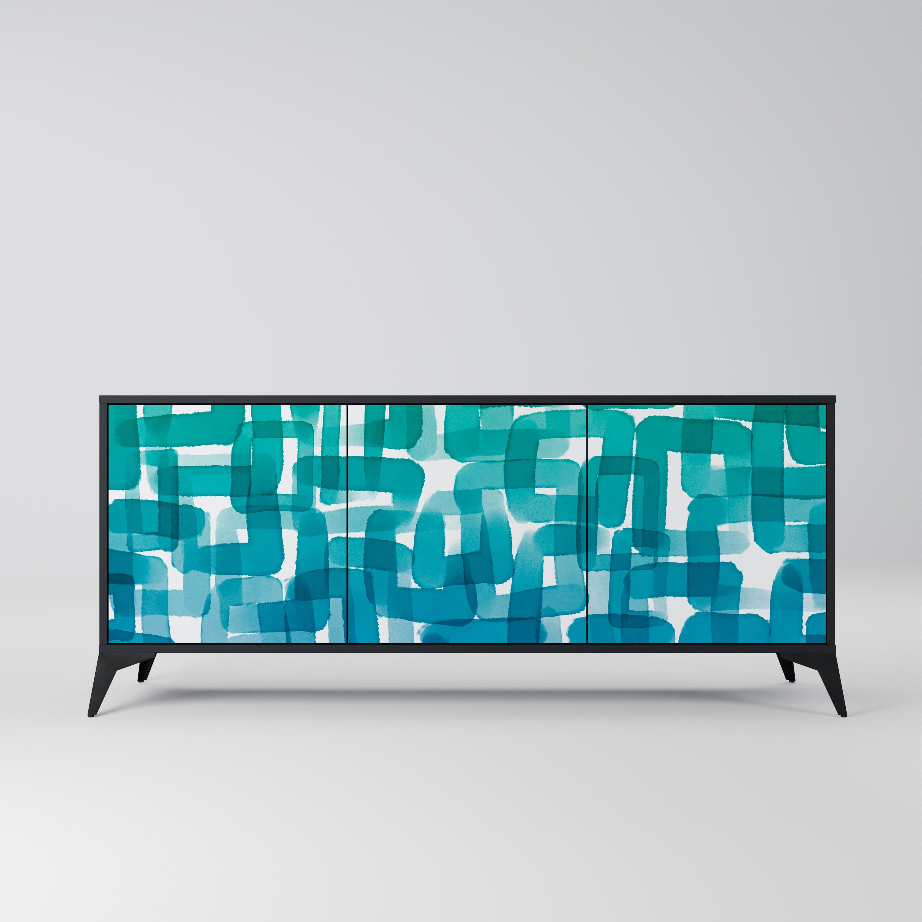 TURQUOISE RECTANGLES Sideboard mit 3 Türen in Schwarz