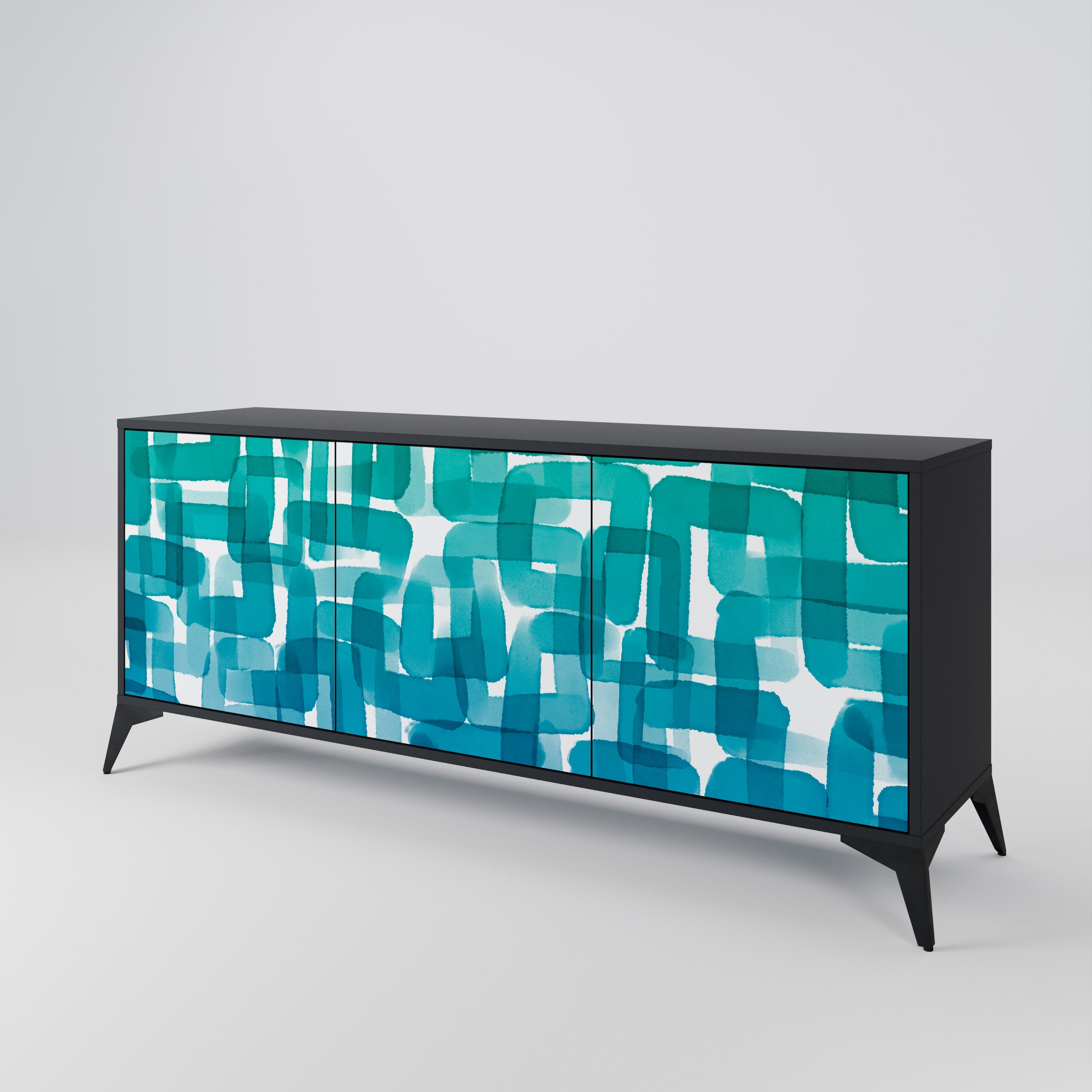 TURQUOISE RECTANGLES Sideboard mit 3 Türen in Schwarz