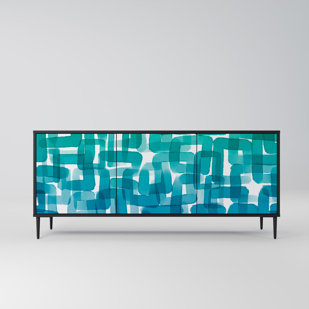 TURQUOISE RECTANGLES Sideboard mit 3 Türen in Schwarz