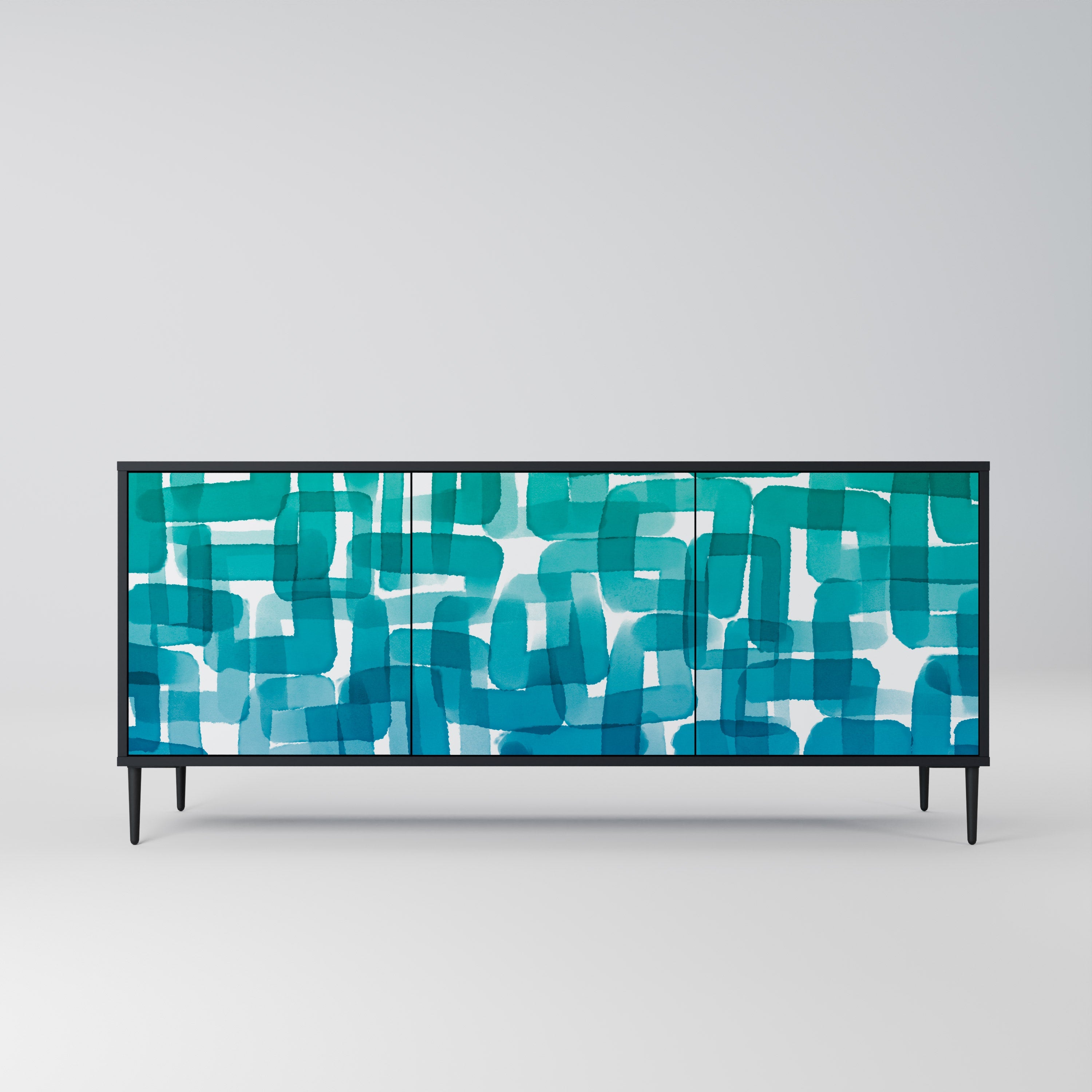 TURQUOISE RECTANGLES Sideboard mit 3 Türen in Schwarz