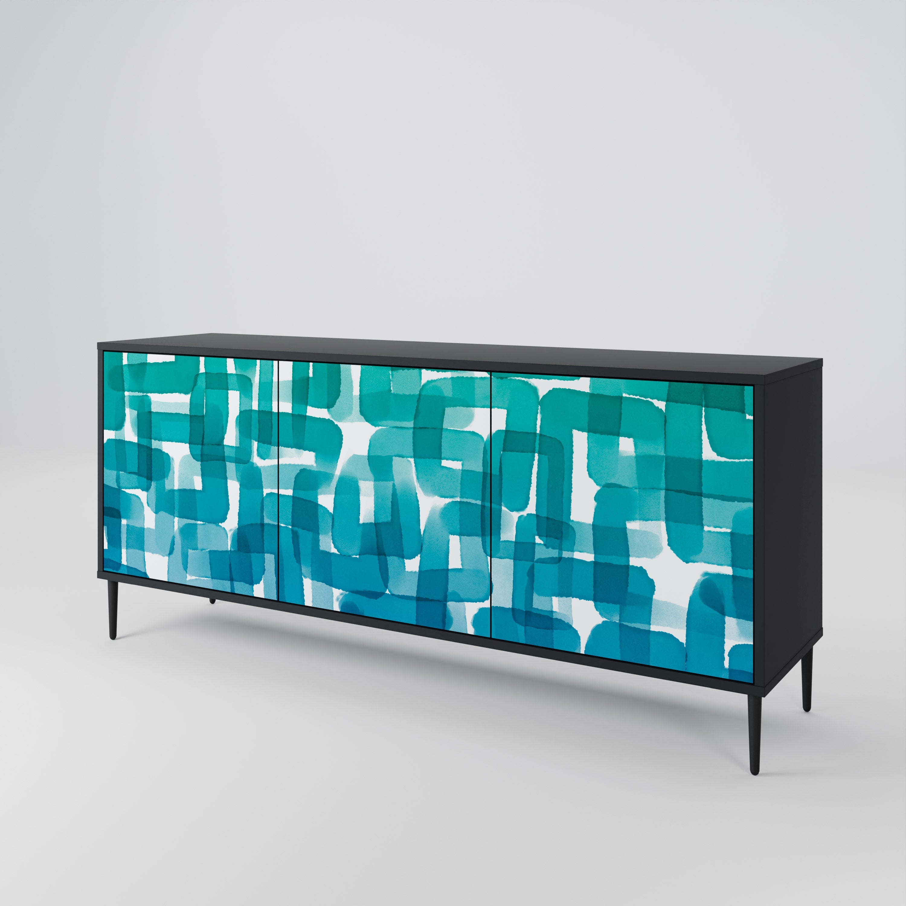 TURQUOISE RECTANGLES Sideboard mit 3 Türen in Schwarz