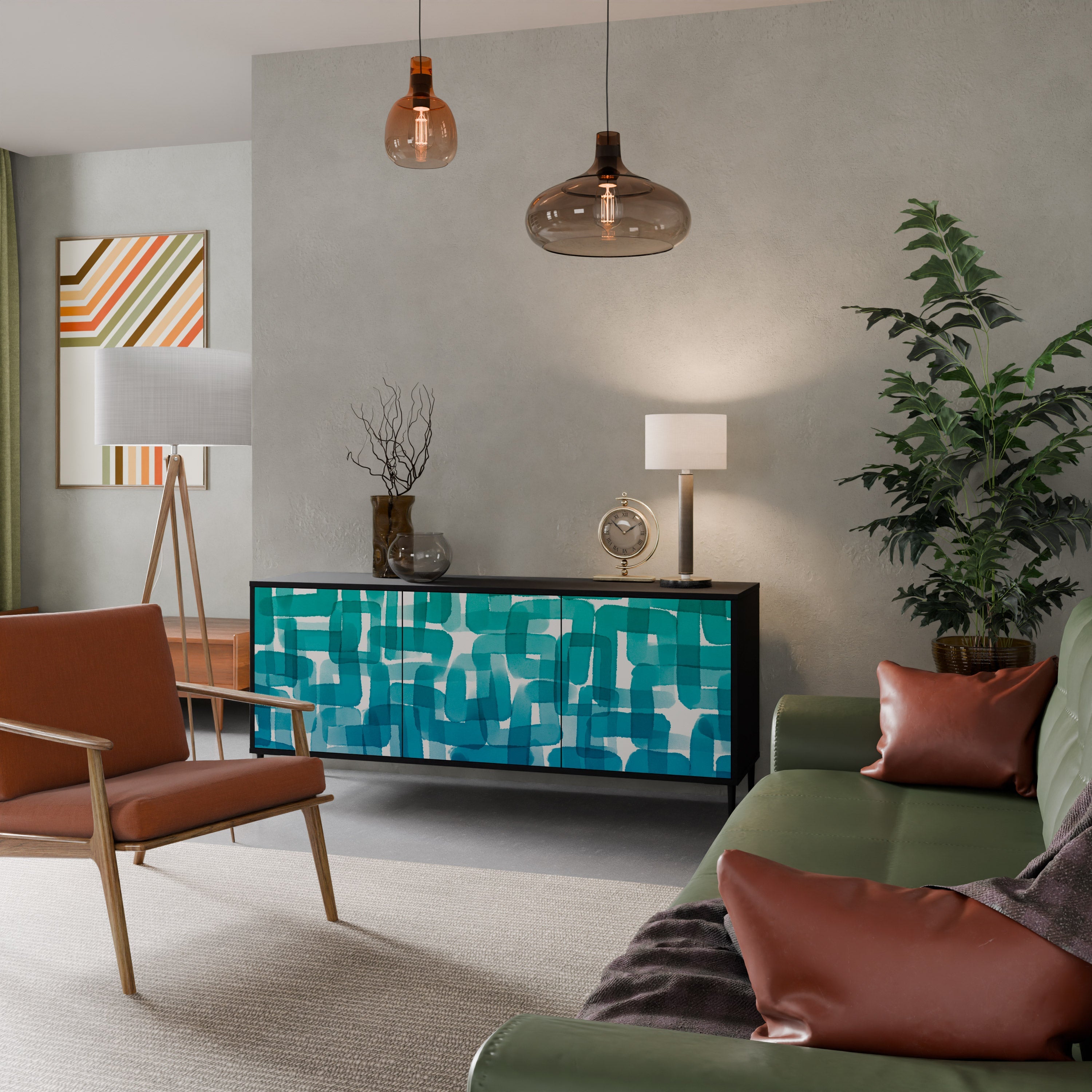 TURQUOISE RECTANGLES Sideboard mit 3 Türen in Schwarz