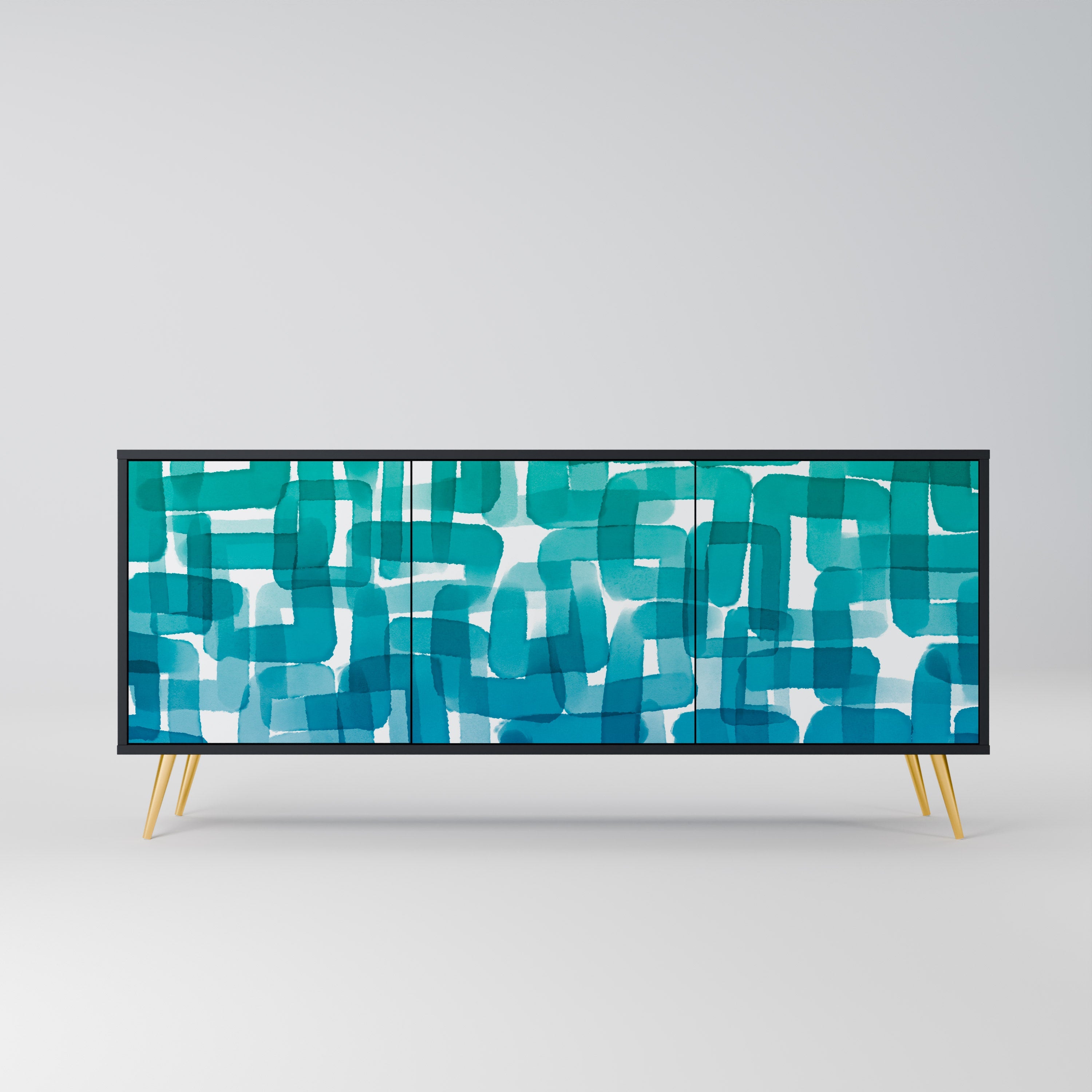 TURQUOISE RECTANGLES Sideboard mit 3 Türen in Schwarz