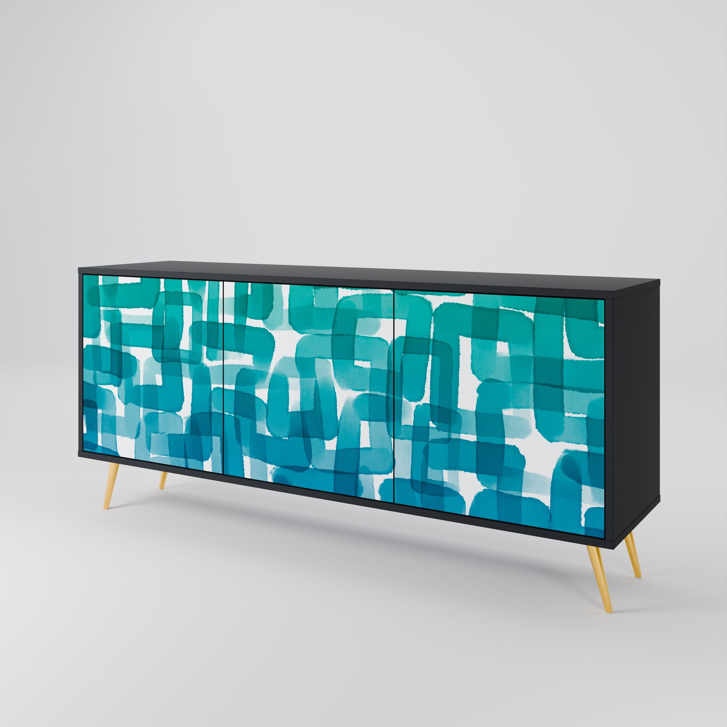TURQUOISE RECTANGLES Sideboard mit 3 Türen in Schwarz