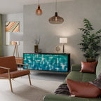 TURQUOISE RECTANGLES 3-Door Sideboard in Black Finish
