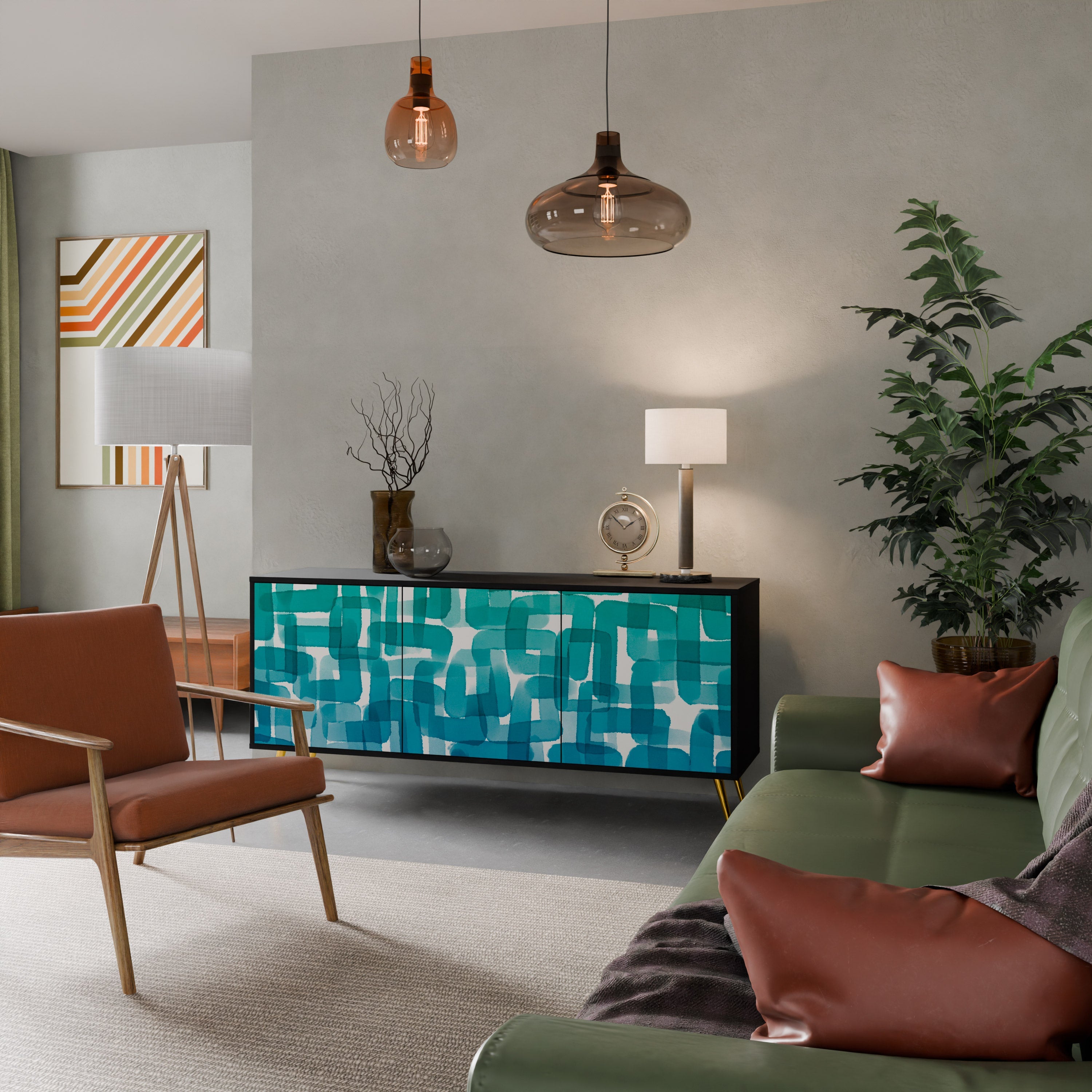 TURQUOISE RECTANGLES Sideboard mit 3 Türen in Schwarz