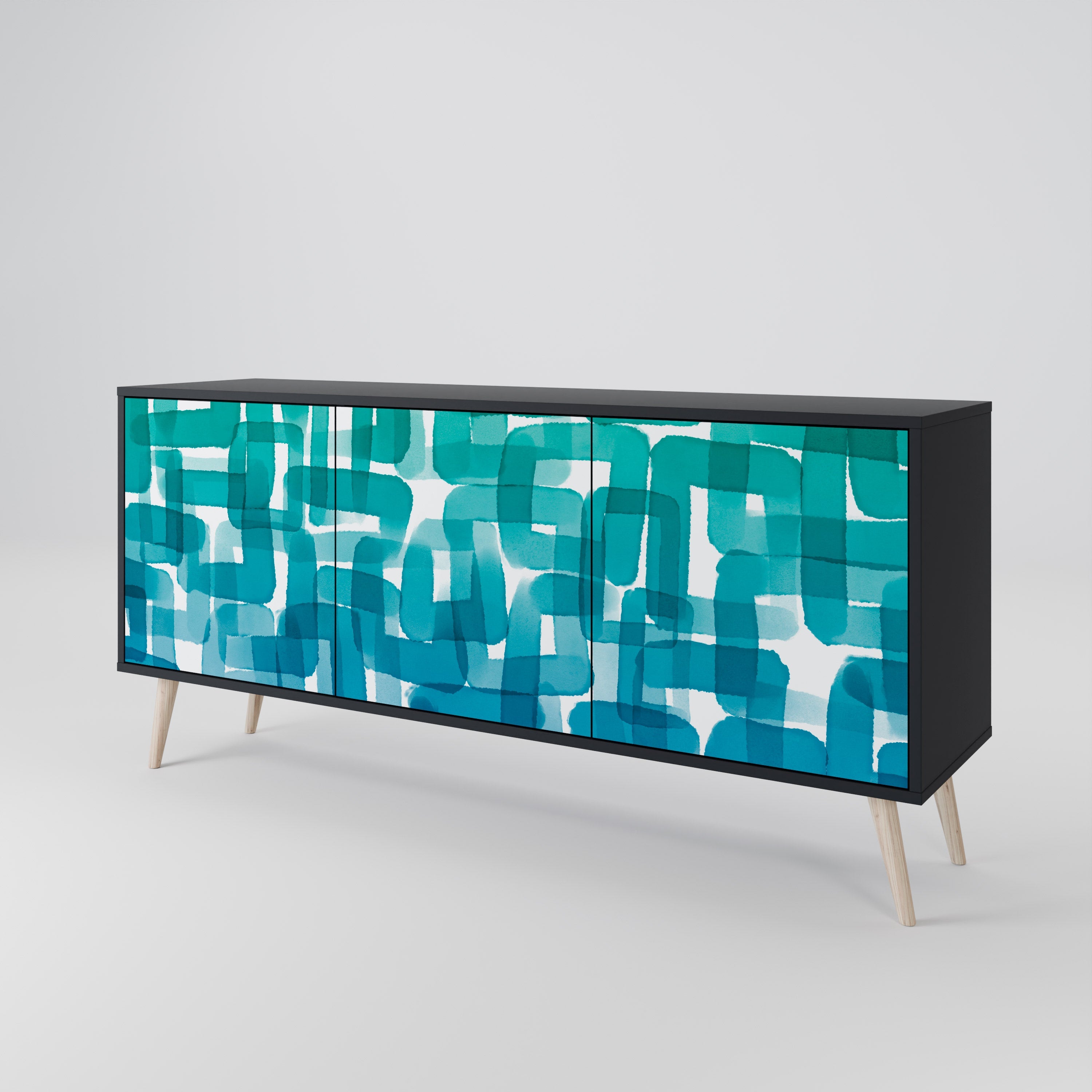 TURQUOISE RECTANGLES Sideboard mit 3 Türen in Schwarz