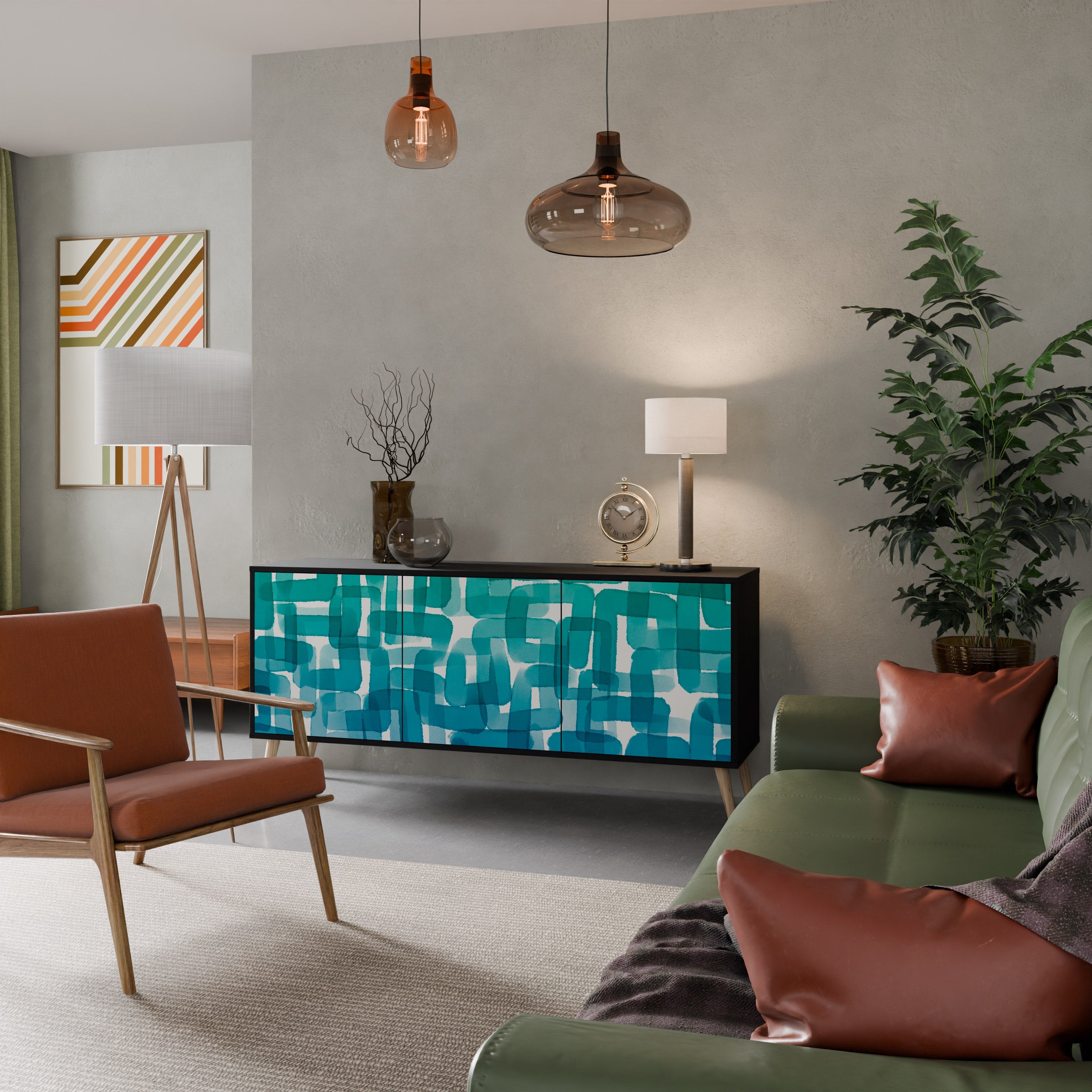 TURQUOISE RECTANGLES Sideboard mit 3 Türen in Schwarz