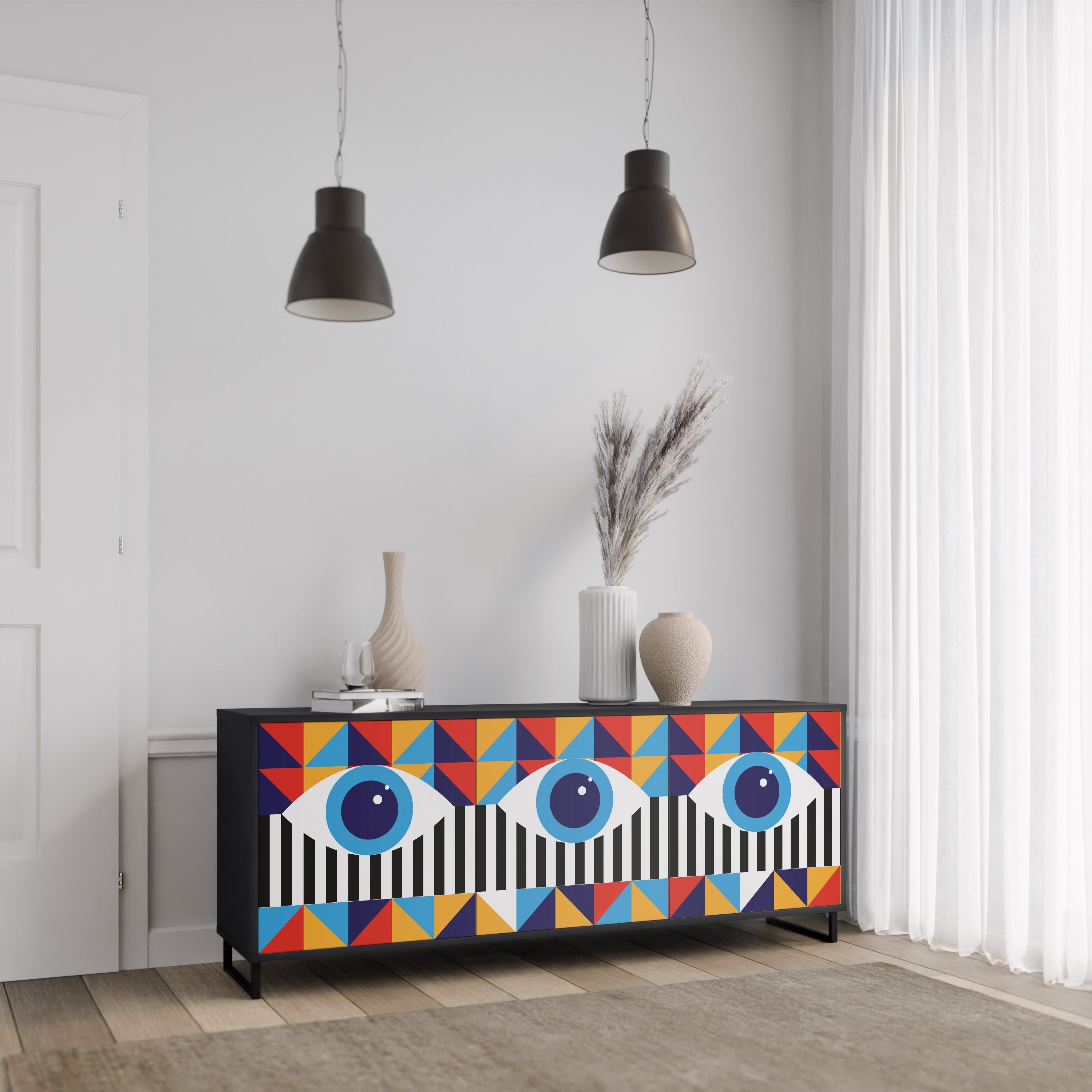 ABSTRACTION AND GEOMETRY 3-türiges Sideboard in Schwarz