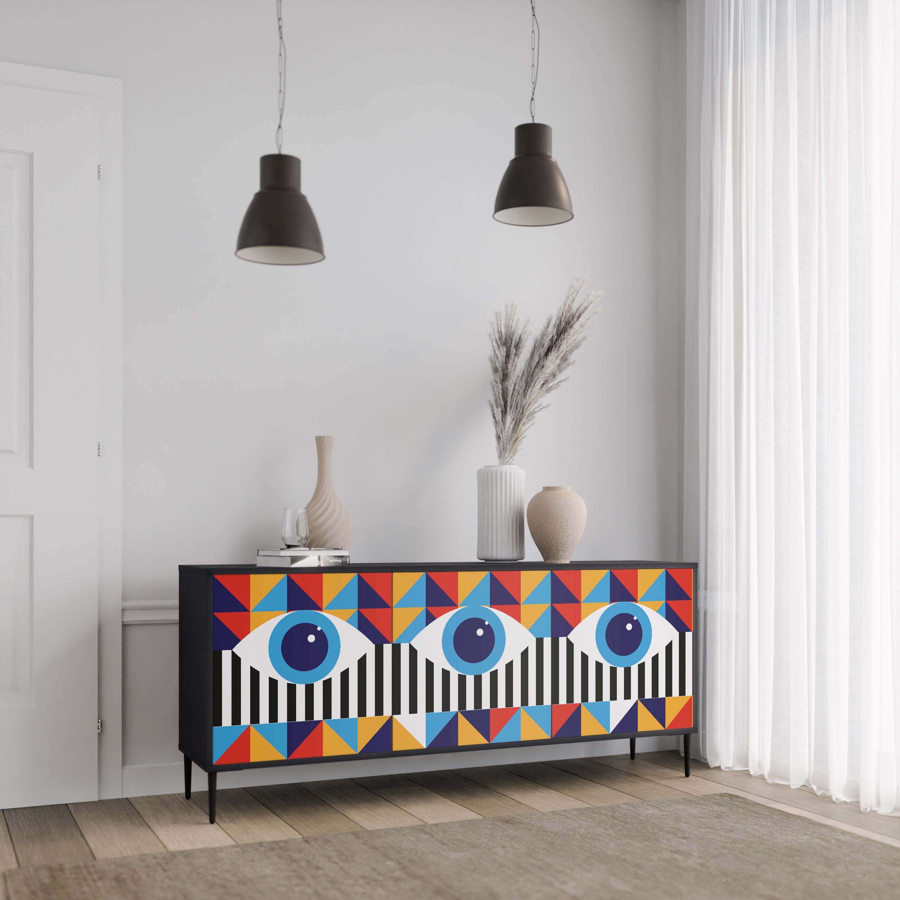 ABSTRACTION AND GEOMETRY 3-türiges Sideboard in Schwarz