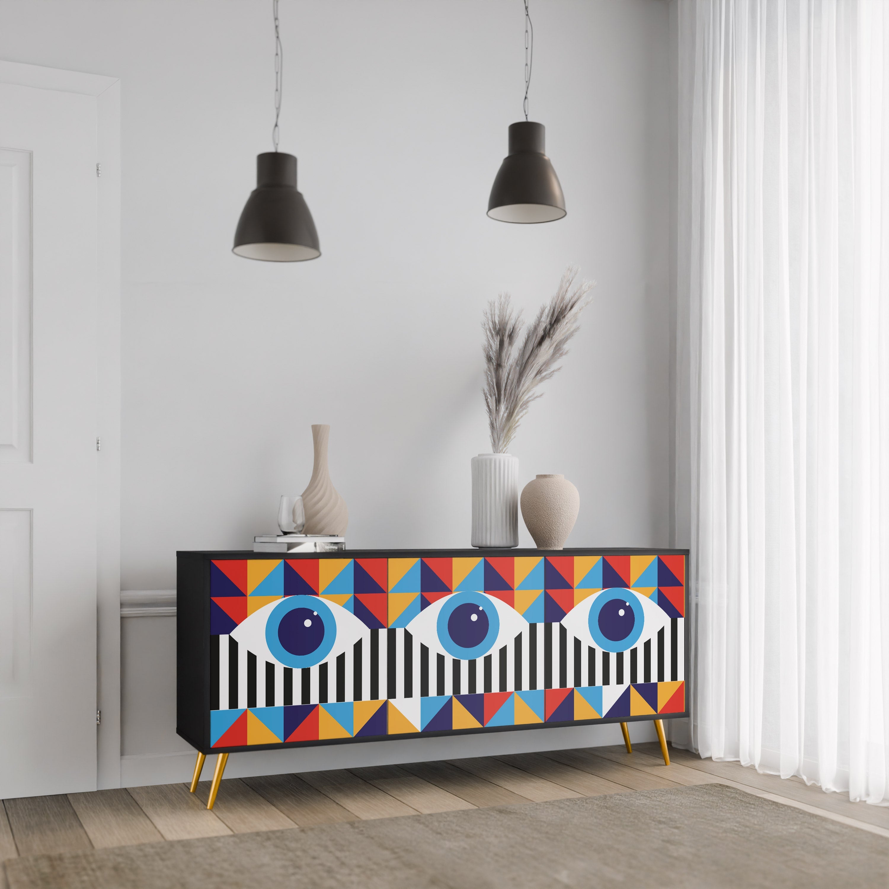 ABSTRACTION AND GEOMETRY 3-türiges Sideboard in Schwarz