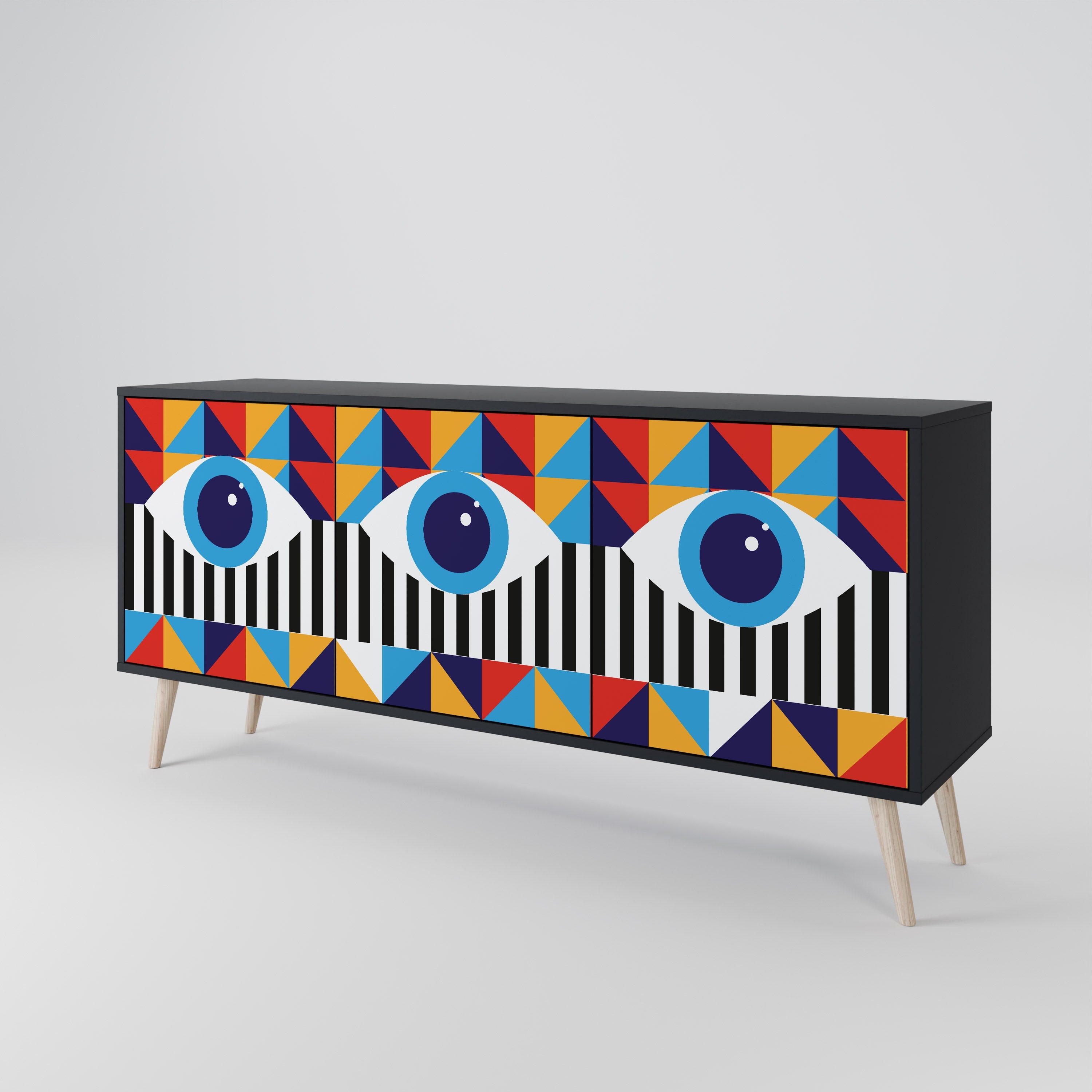 ABSTRACTION AND GEOMETRY 3-türiges Sideboard in Schwarz