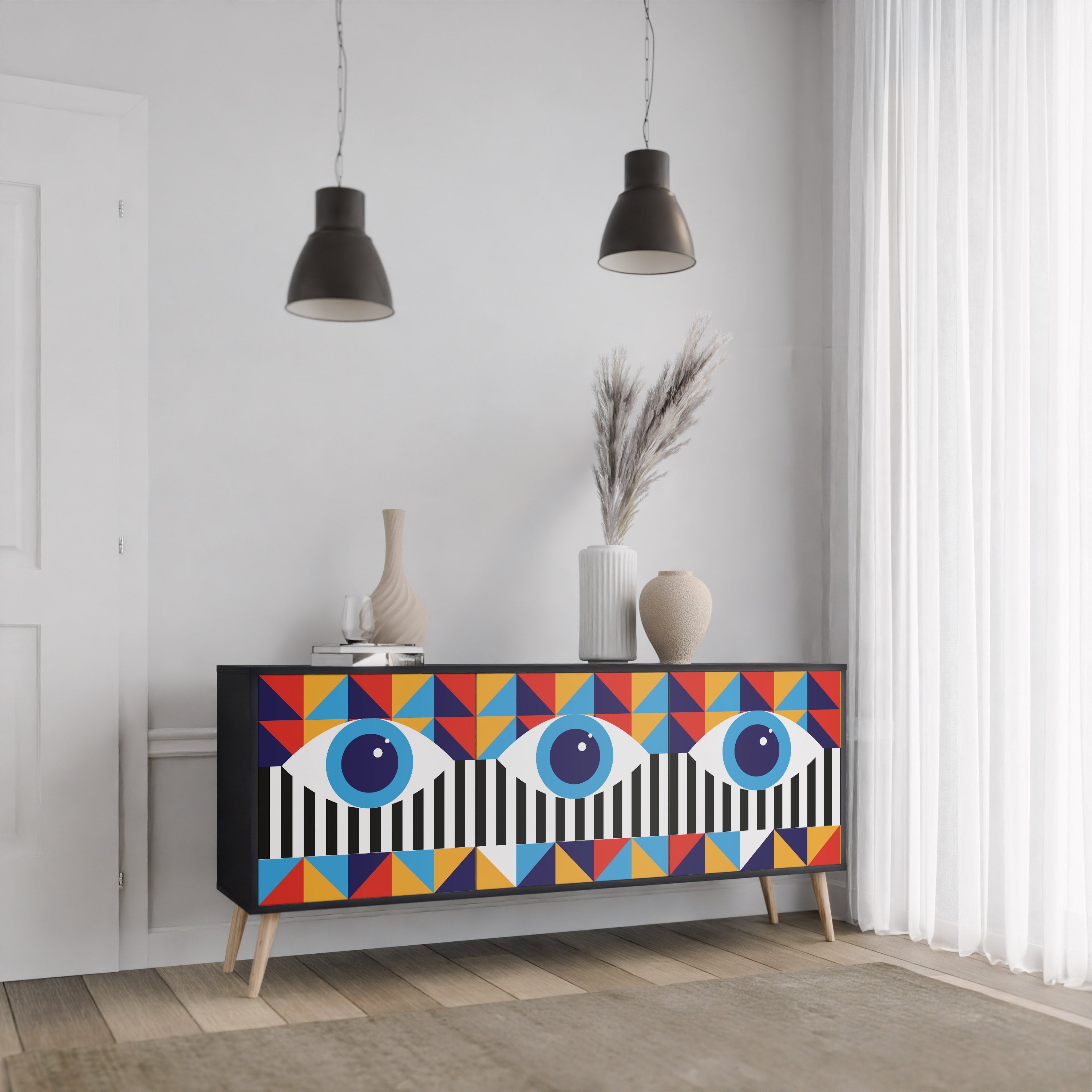 ABSTRACTION AND GEOMETRY 3-türiges Sideboard in Schwarz