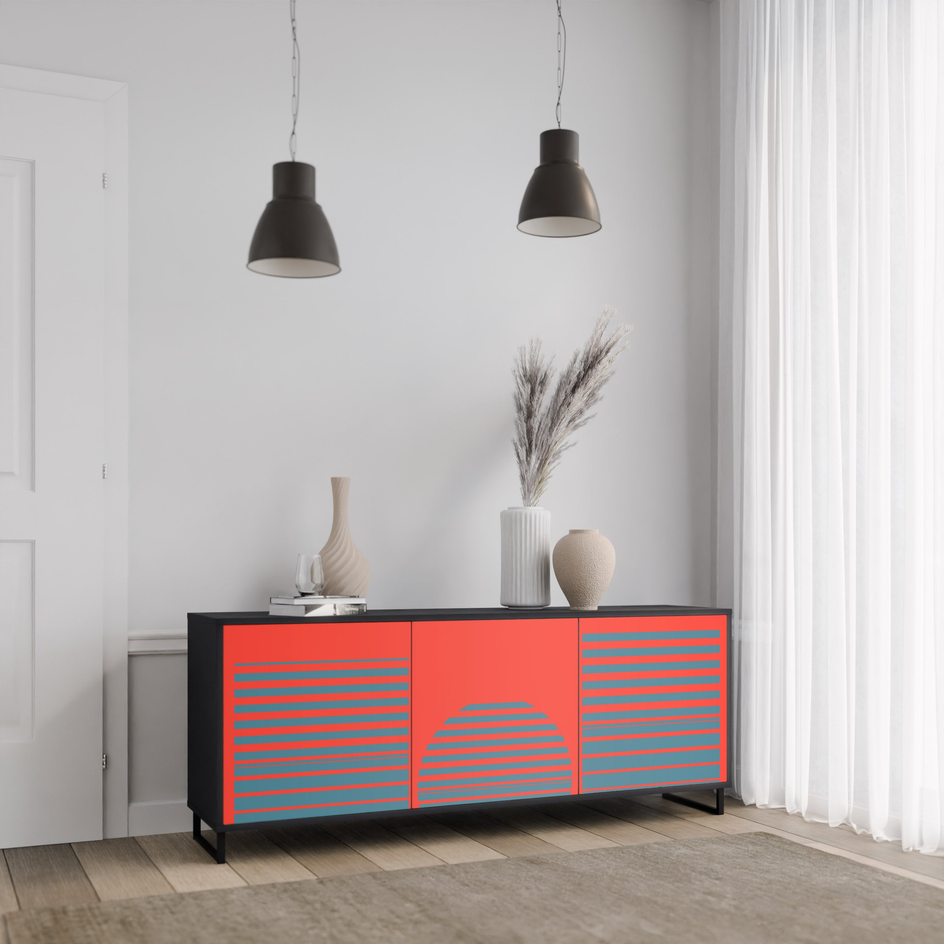 RISING GEOMETRY STARS Sideboard mit 3 Türen in Schwarz