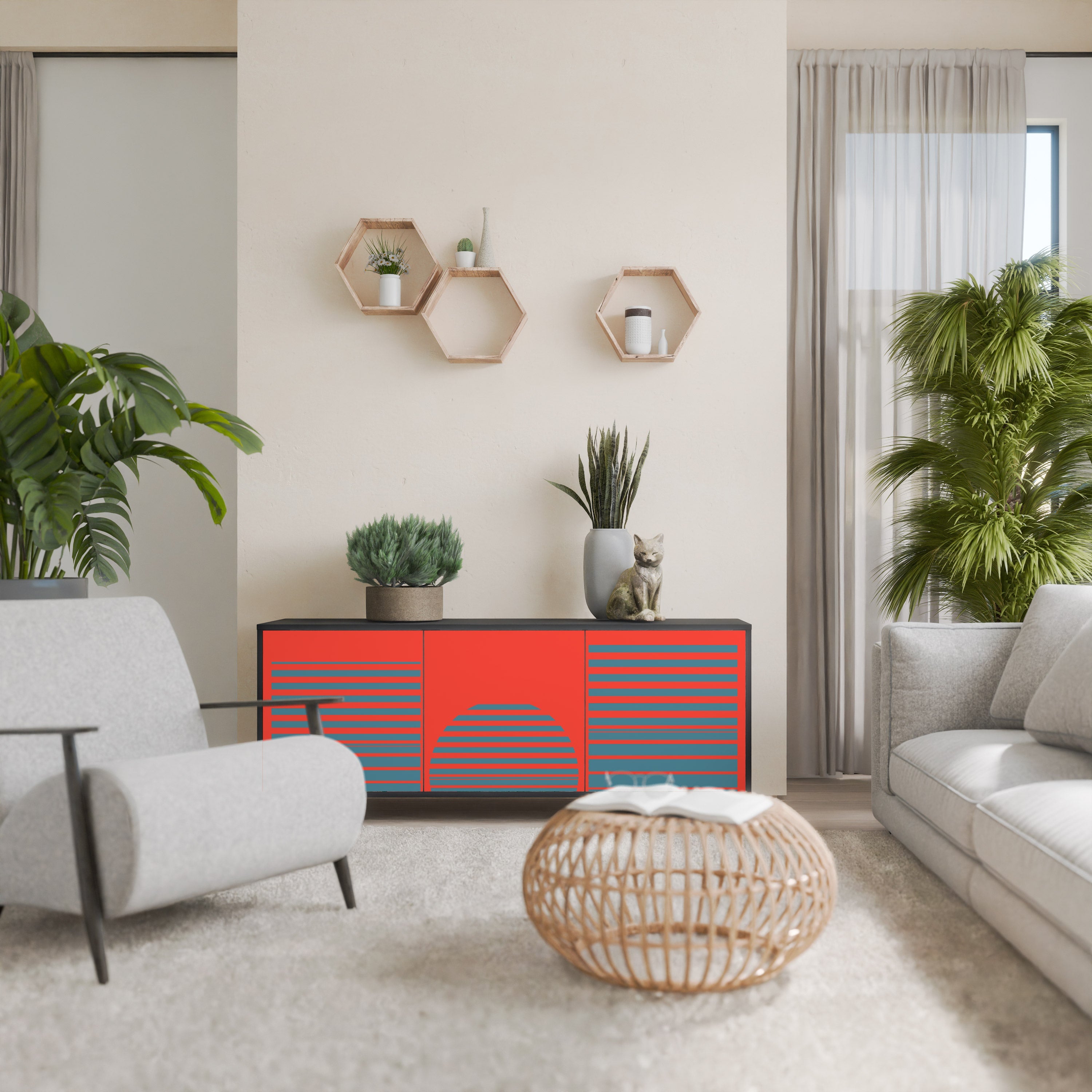RISING GEOMETRY STARS Sideboard mit 3 Türen in Schwarz