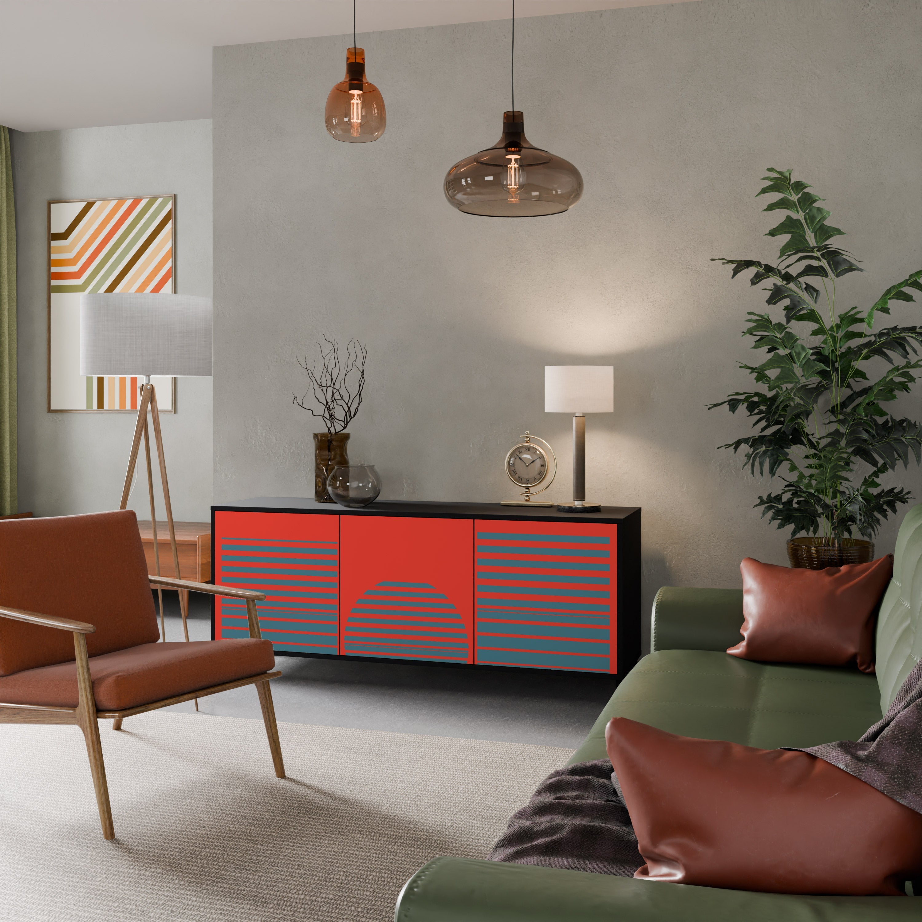 RISING GEOMETRY STARS Sideboard mit 3 Türen in Schwarz