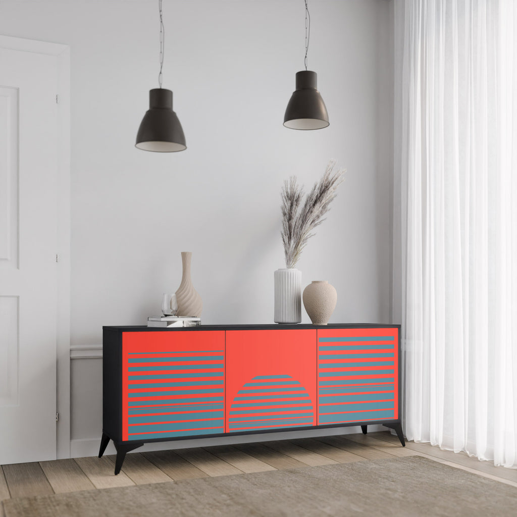 RISING GEOMETRY STARS Sideboard mit 3 Türen in Schwarz