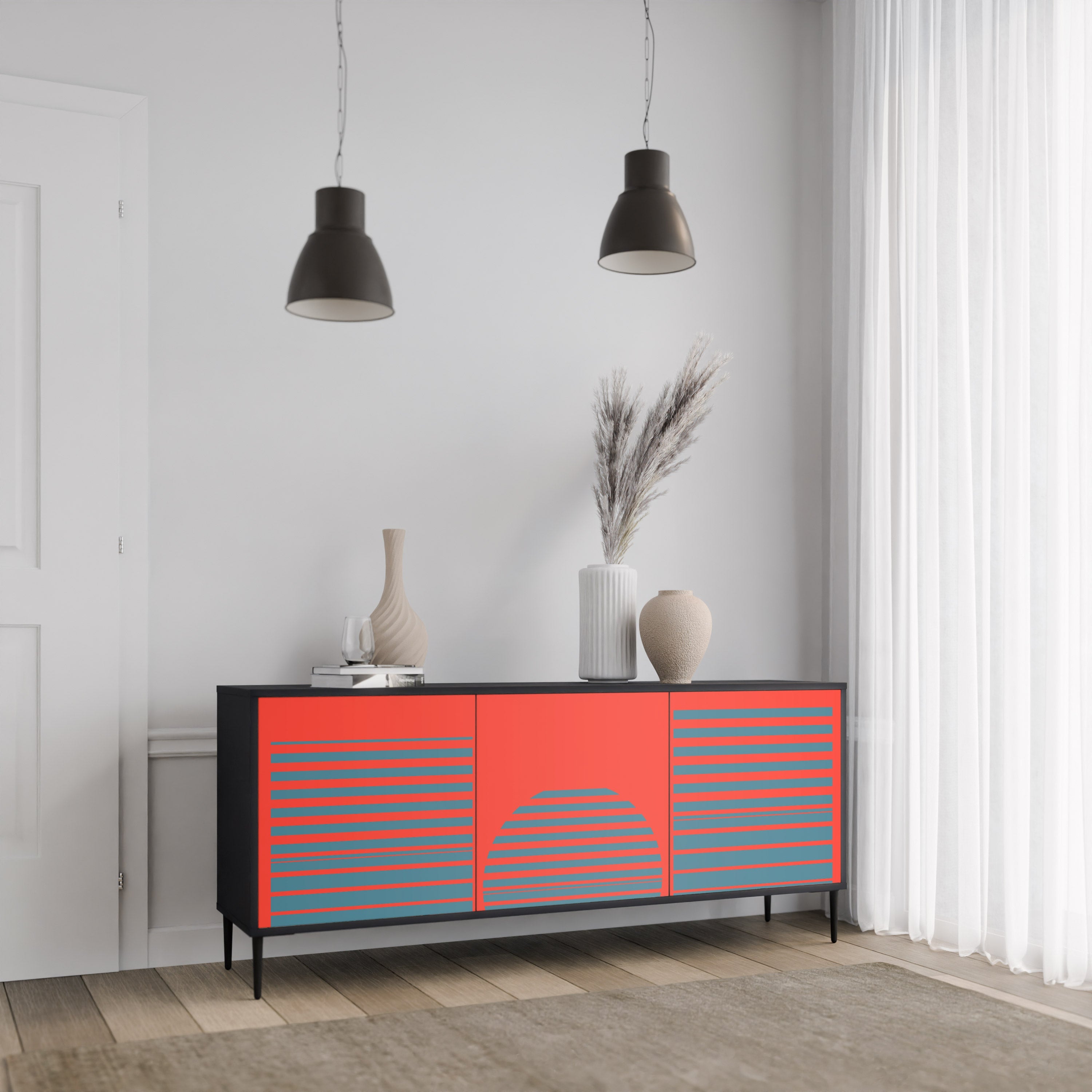 RISING GEOMETRY STARS Sideboard mit 3 Türen in Schwarz