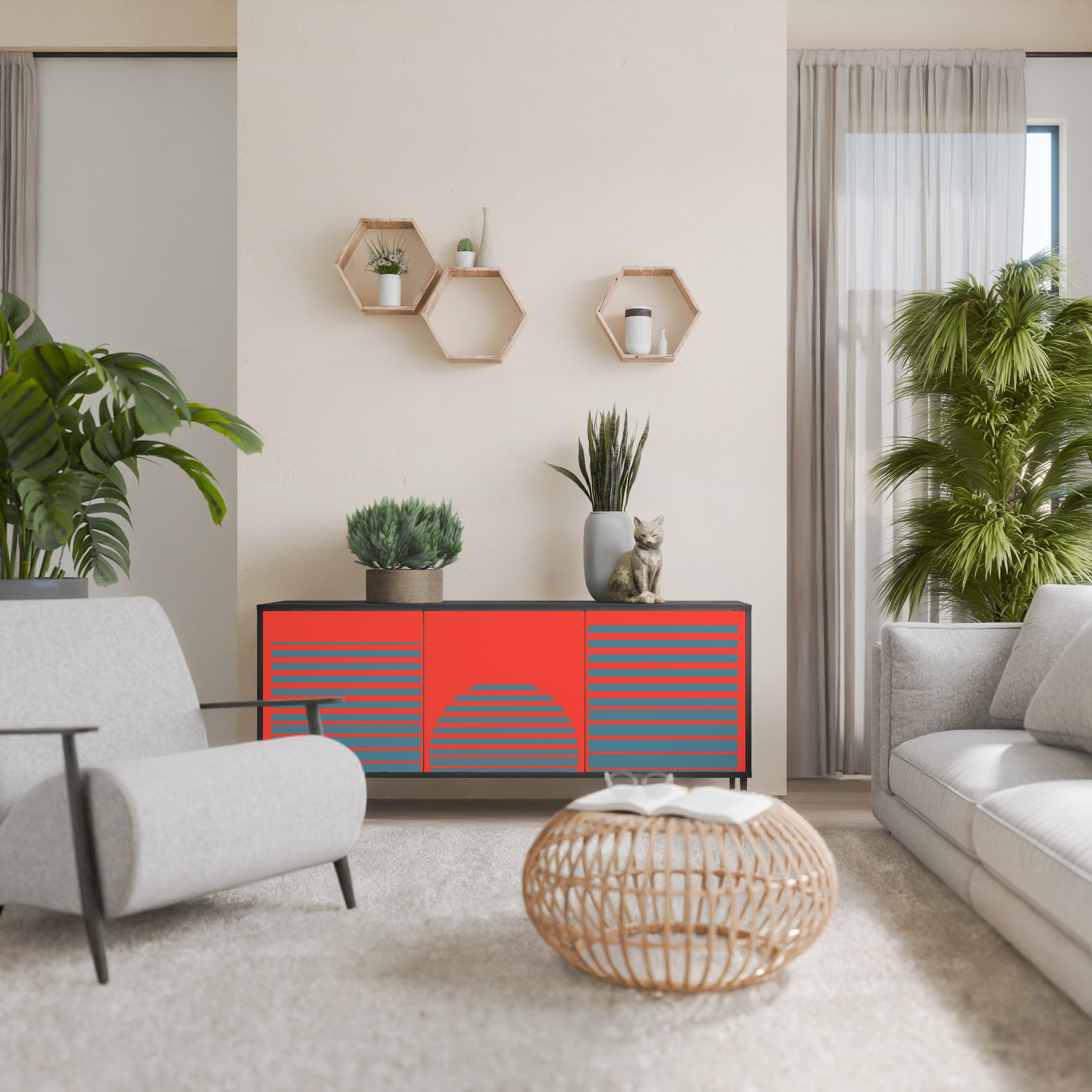 RISING GEOMETRY STARS Sideboard mit 3 Türen in Schwarz