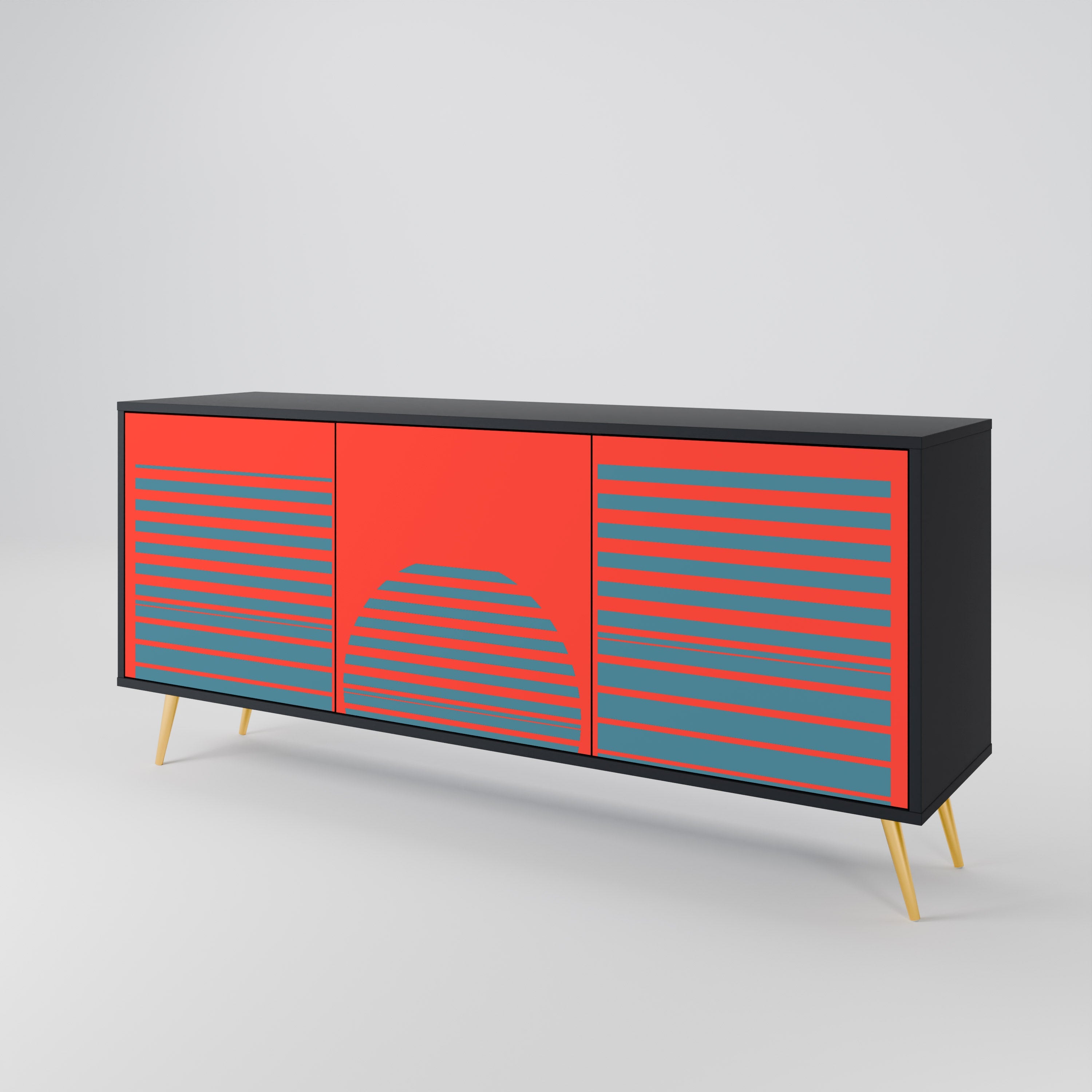 RISING GEOMETRY STARS Sideboard mit 3 Türen in Schwarz