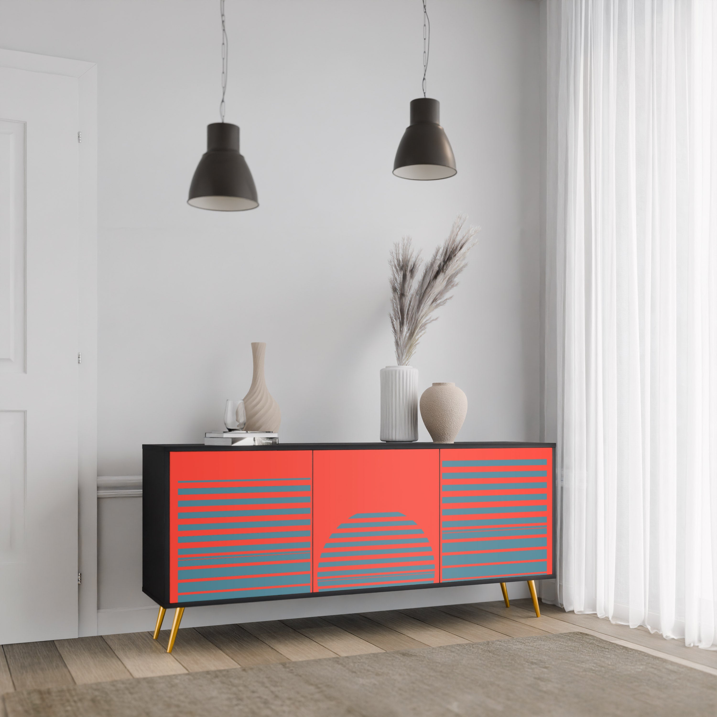 RISING GEOMETRY STARS Sideboard mit 3 Türen in Schwarz