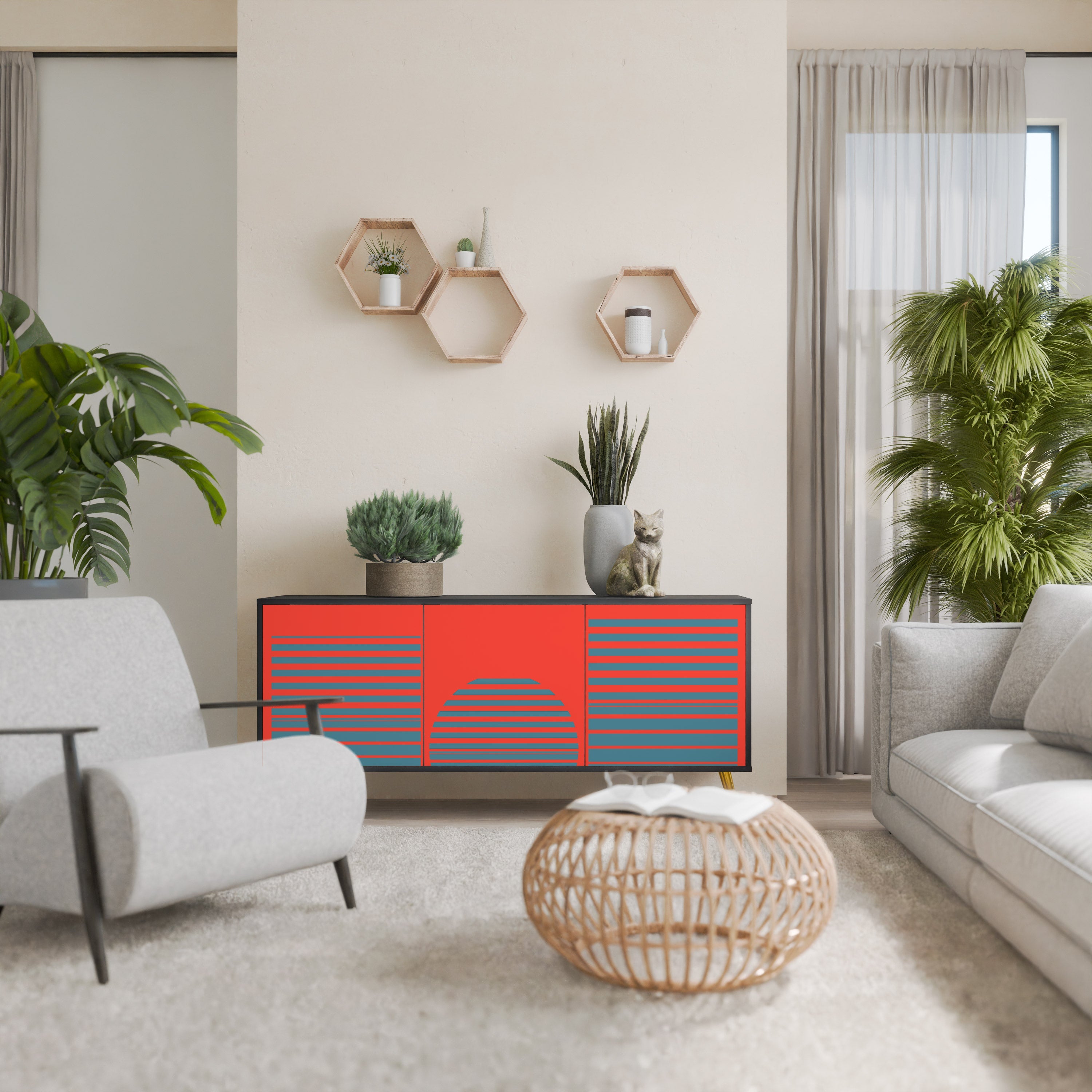 RISING GEOMETRY STARS Sideboard mit 3 Türen in Schwarz