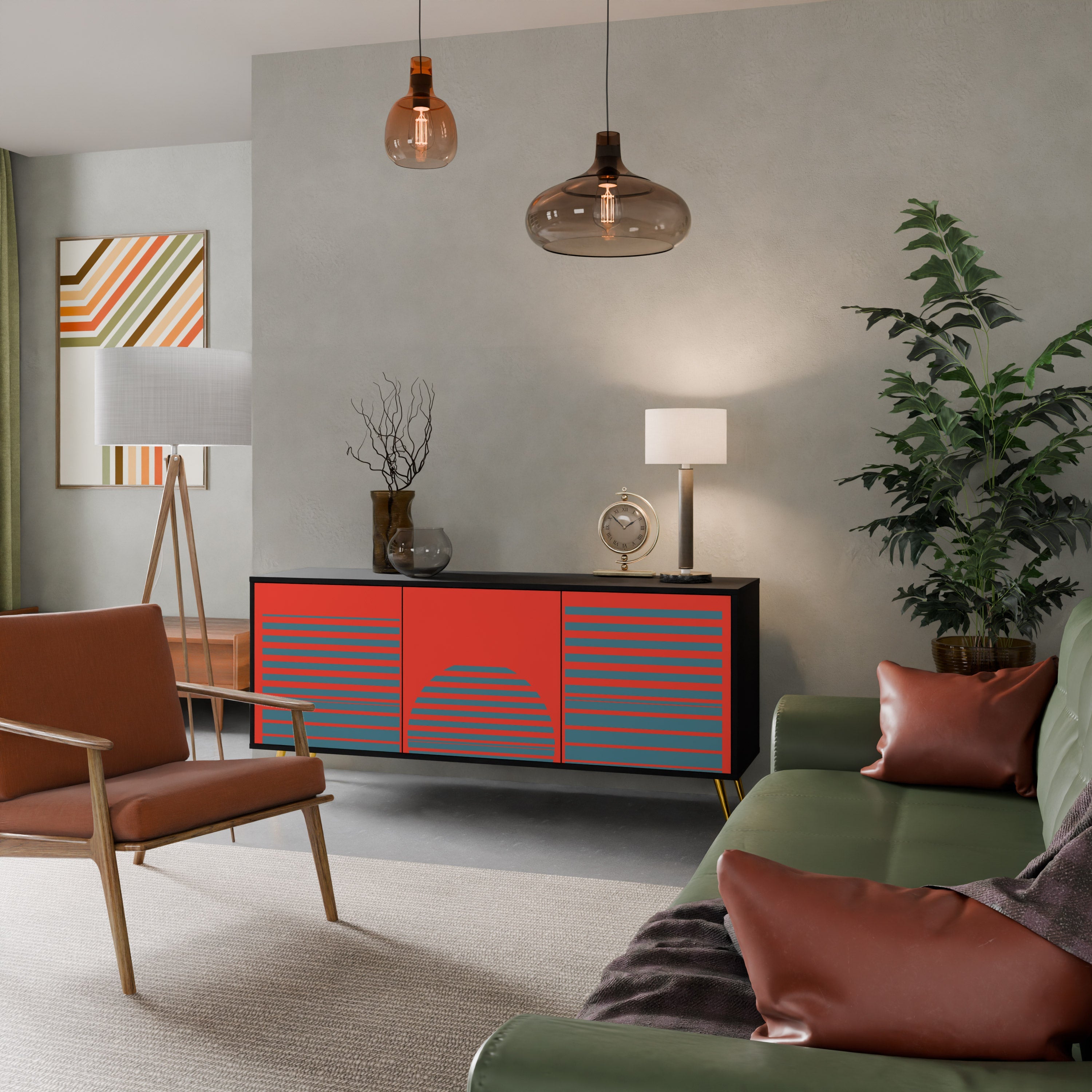 RISING GEOMETRY STARS Sideboard mit 3 Türen in Schwarz